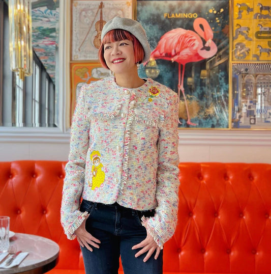 Rainbow tweed and cat embroidery jacket