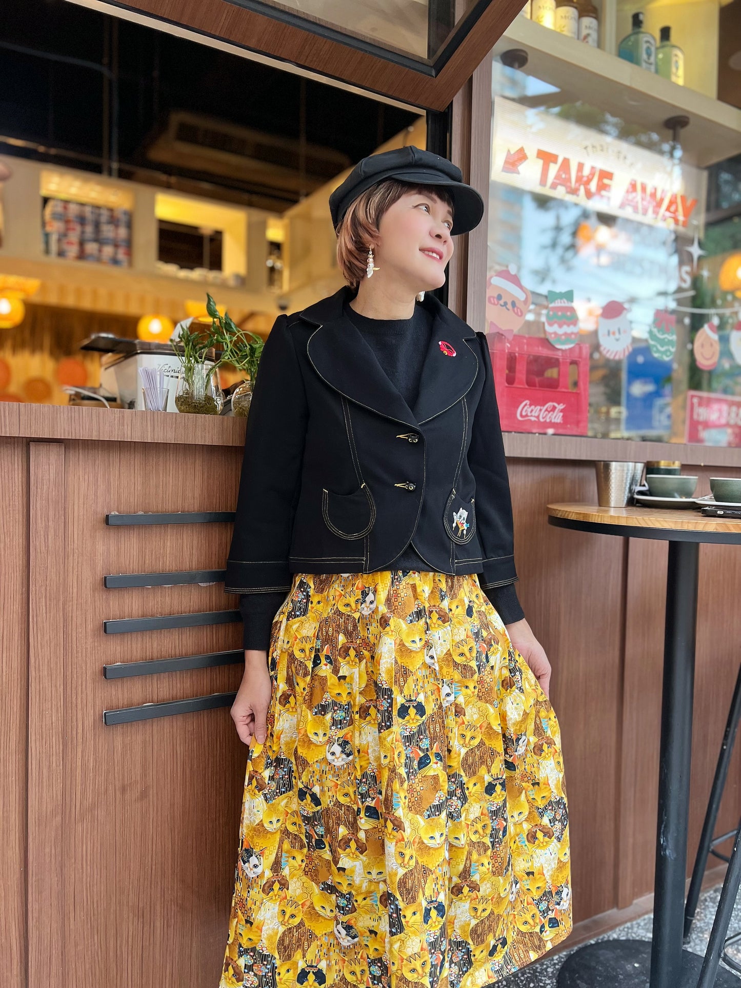 Golden scratched cats midi skirt