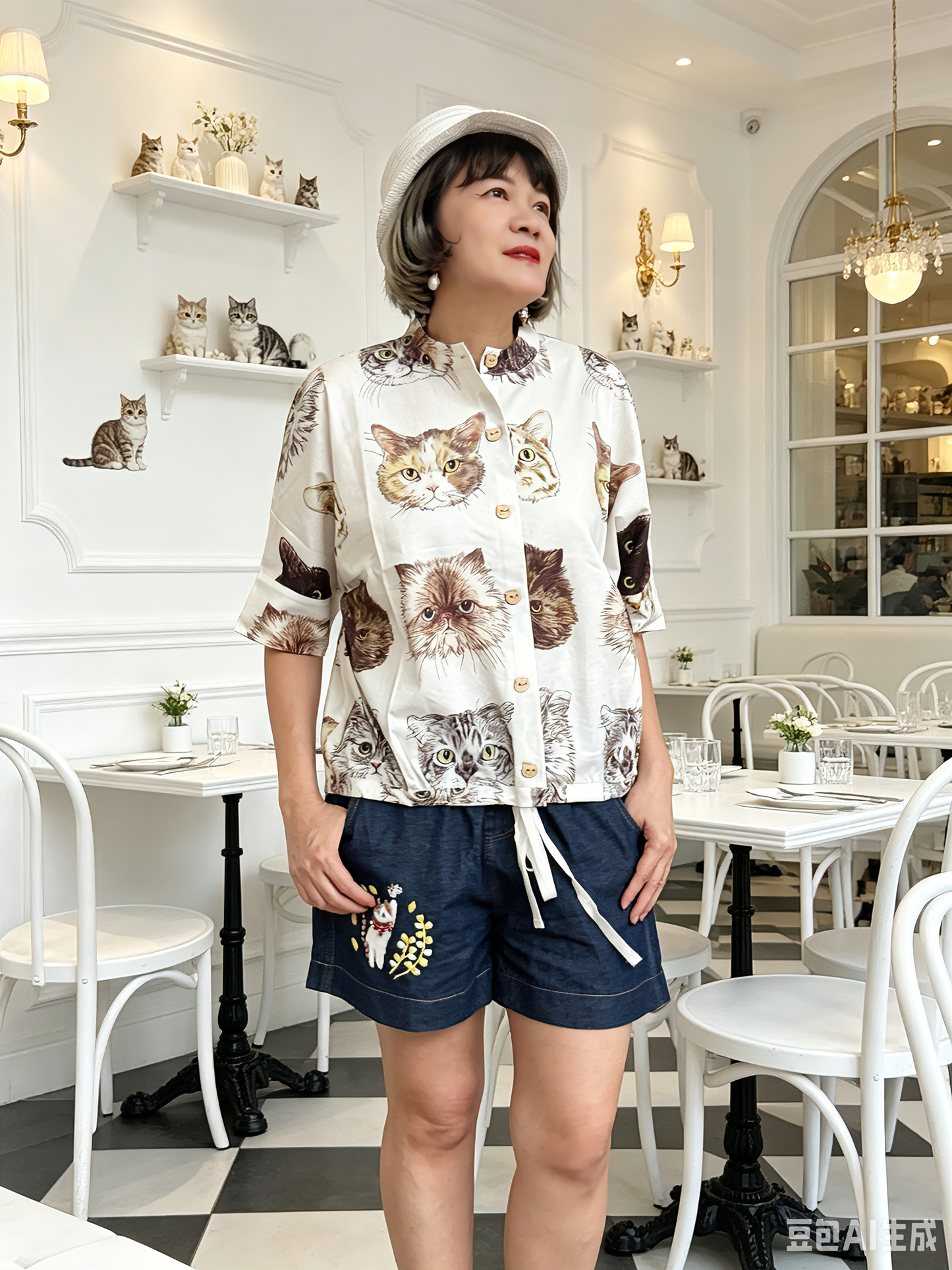Happy cats pattern top/ shirt/ cardigan