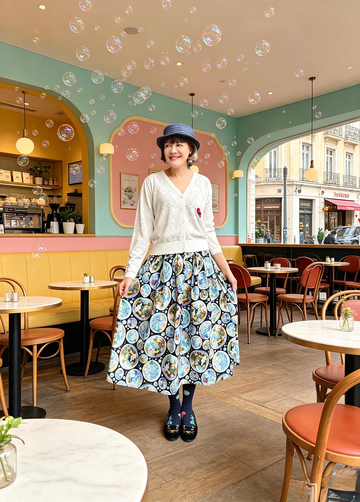 Bubble  cats midi skirt