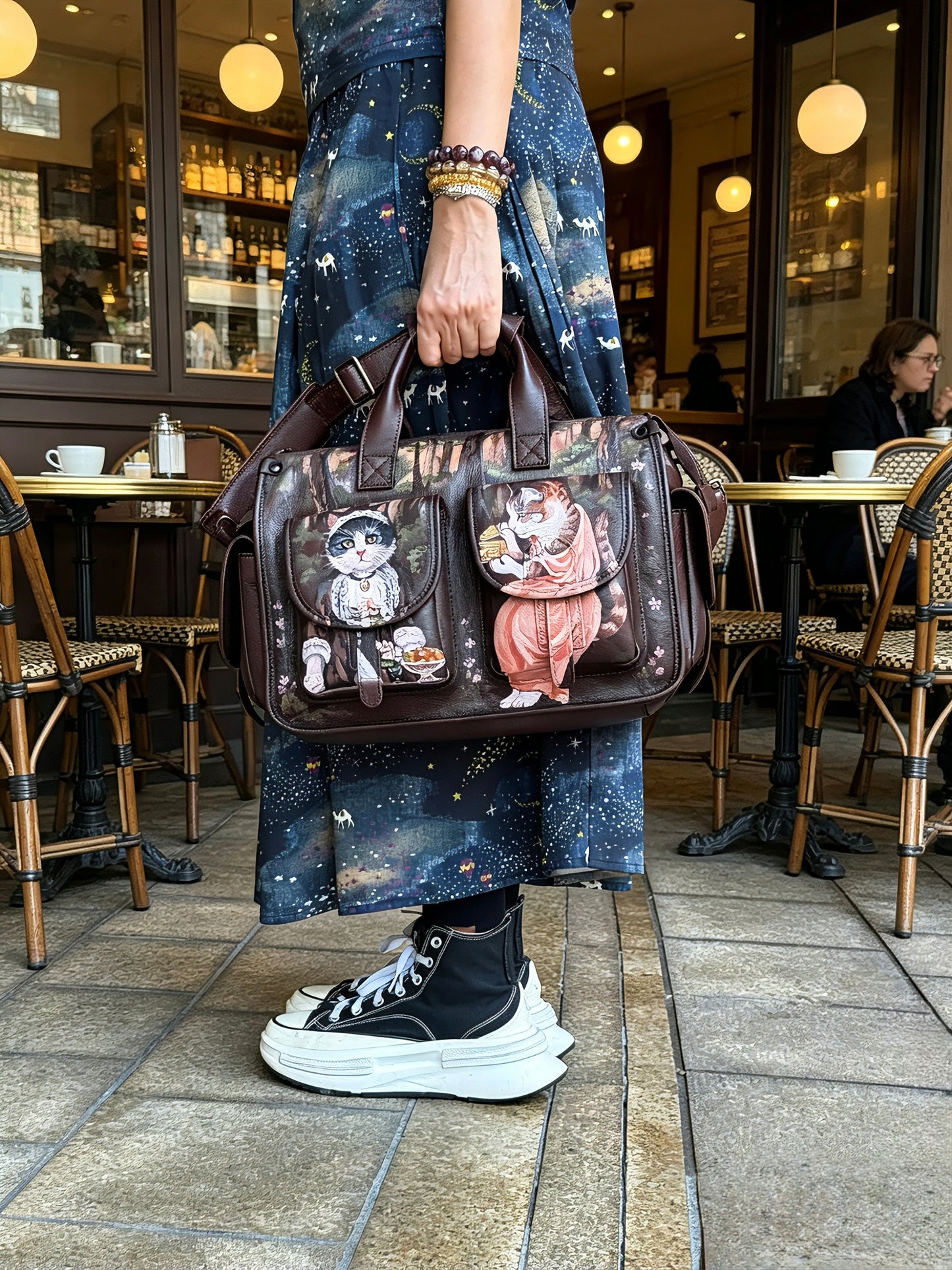 Cats in the forest leather bag