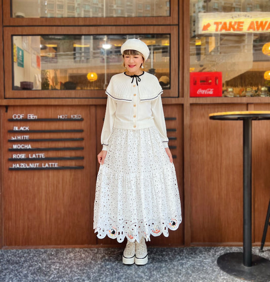 Lace and embroidery midi skirt