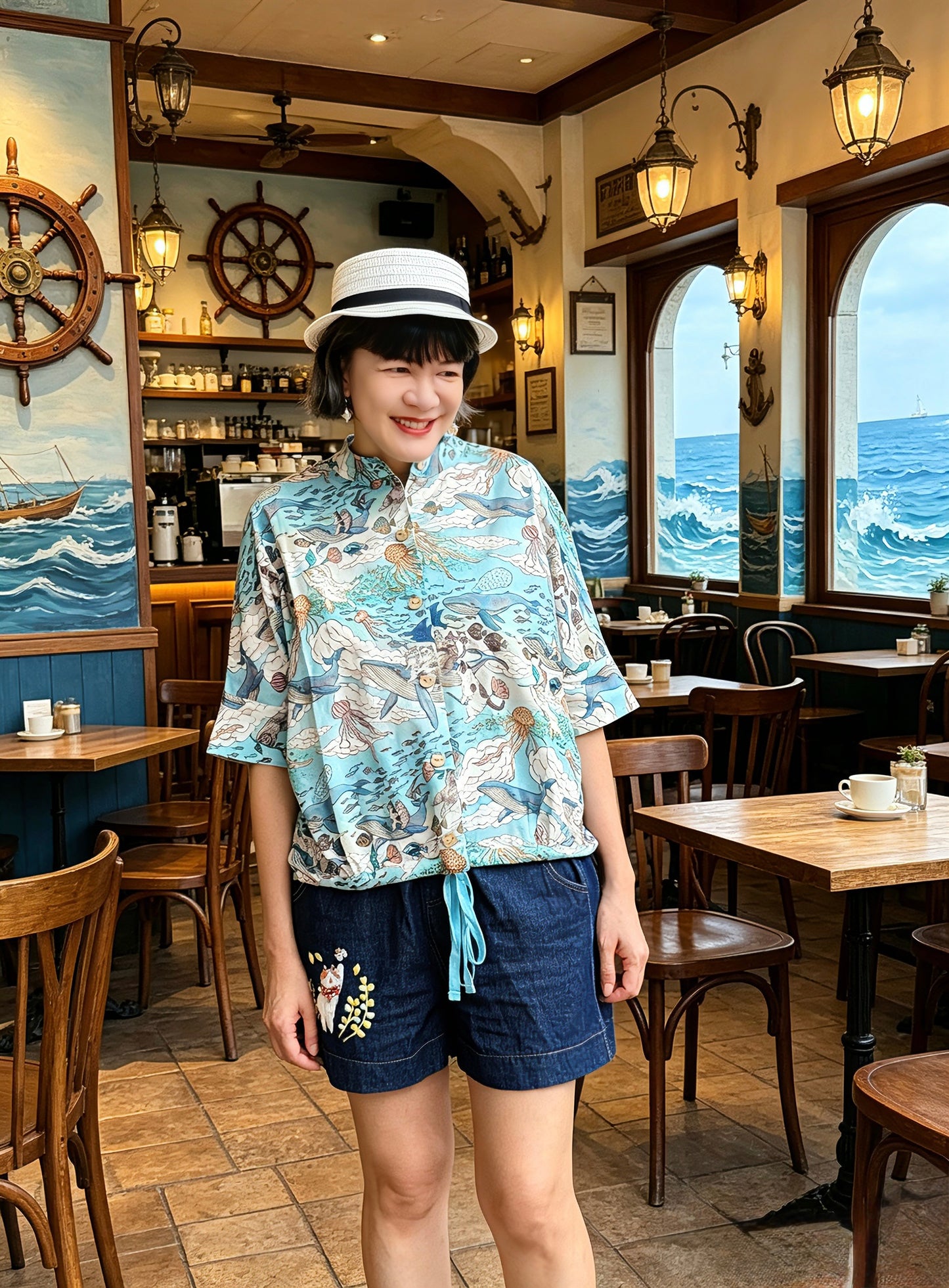 Cat in the ocean top/ shirt / cardigan