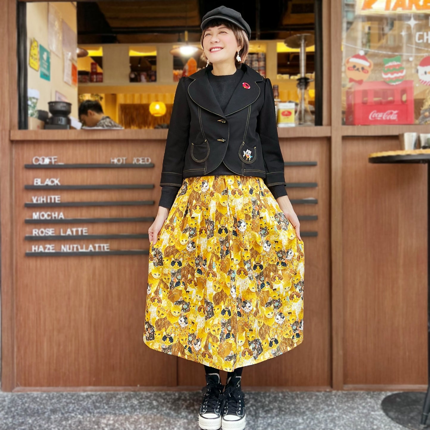 Golden scratched cats midi skirt