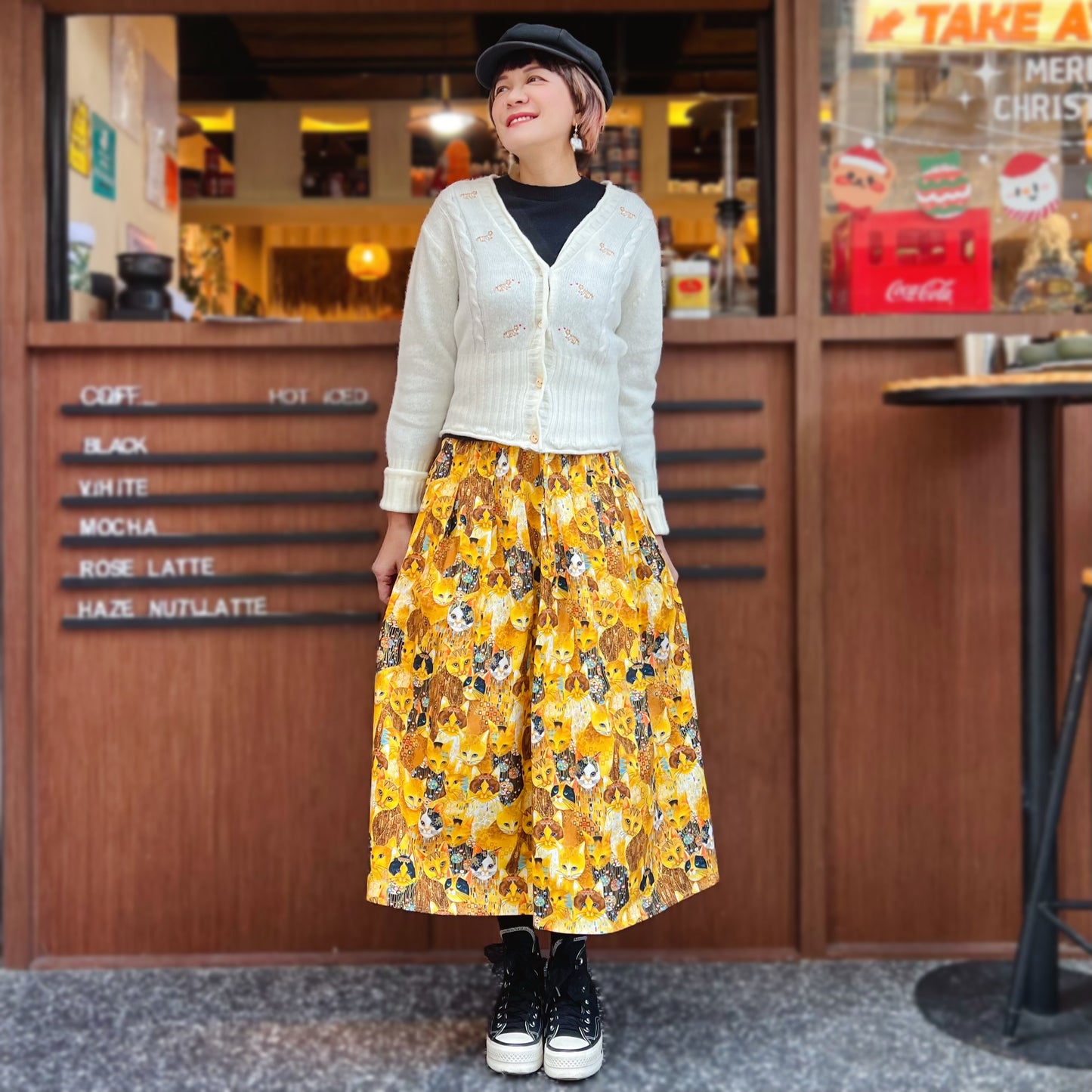 Golden scratched cats midi skirt