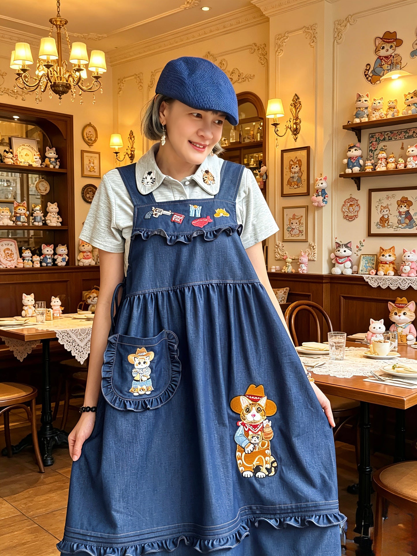 Cowboy cat denim one piece