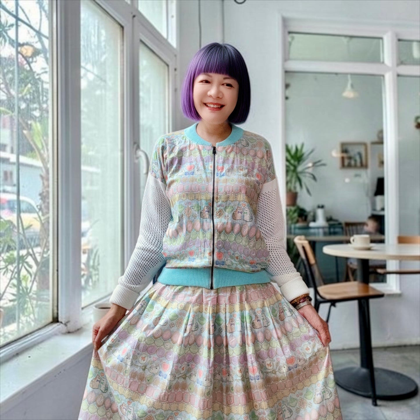 Animal jewelry pattern cotton pointelle cardigan