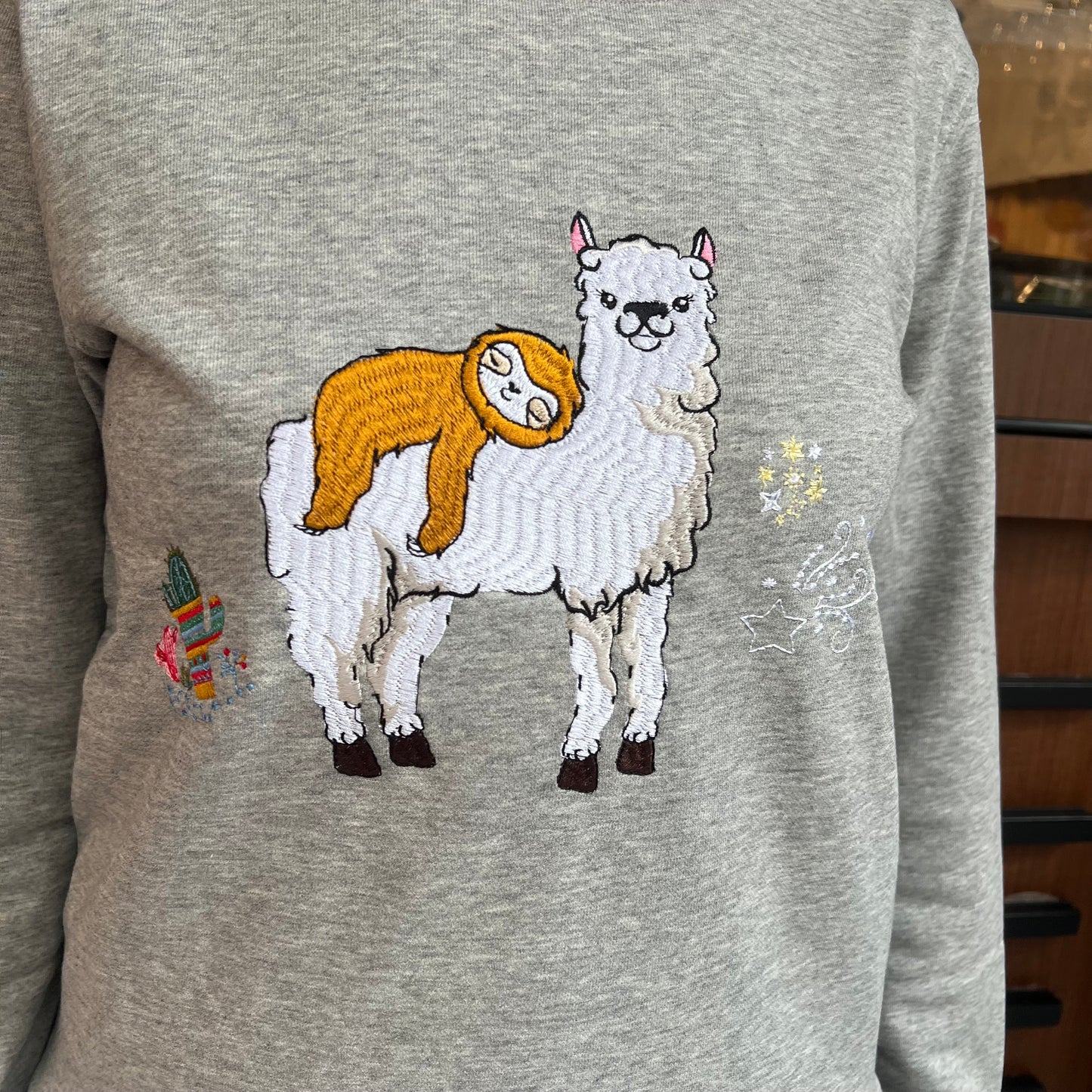 Alpaca and sloth embroidery sweatshirt