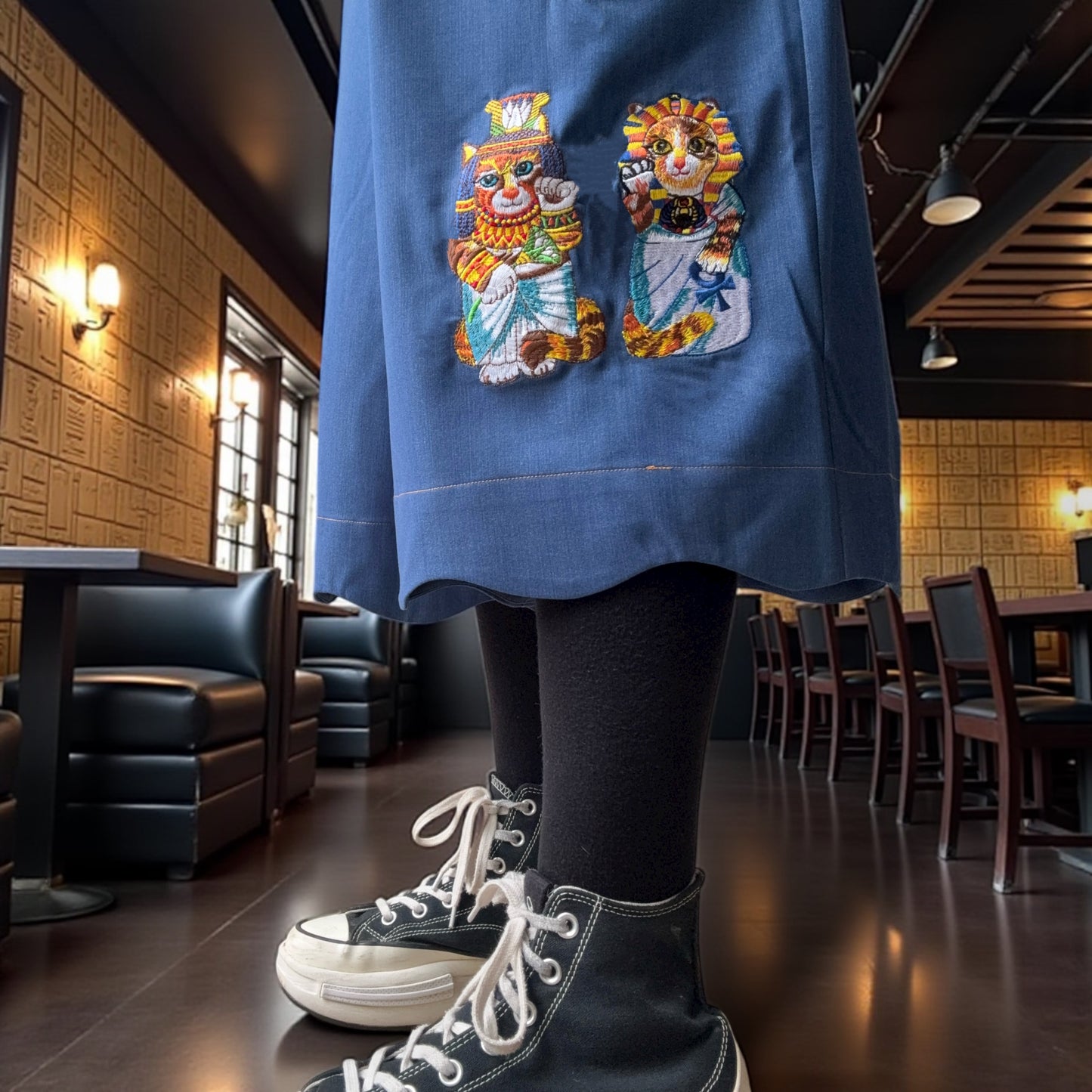 Egyptian cats embroidery skirt pants