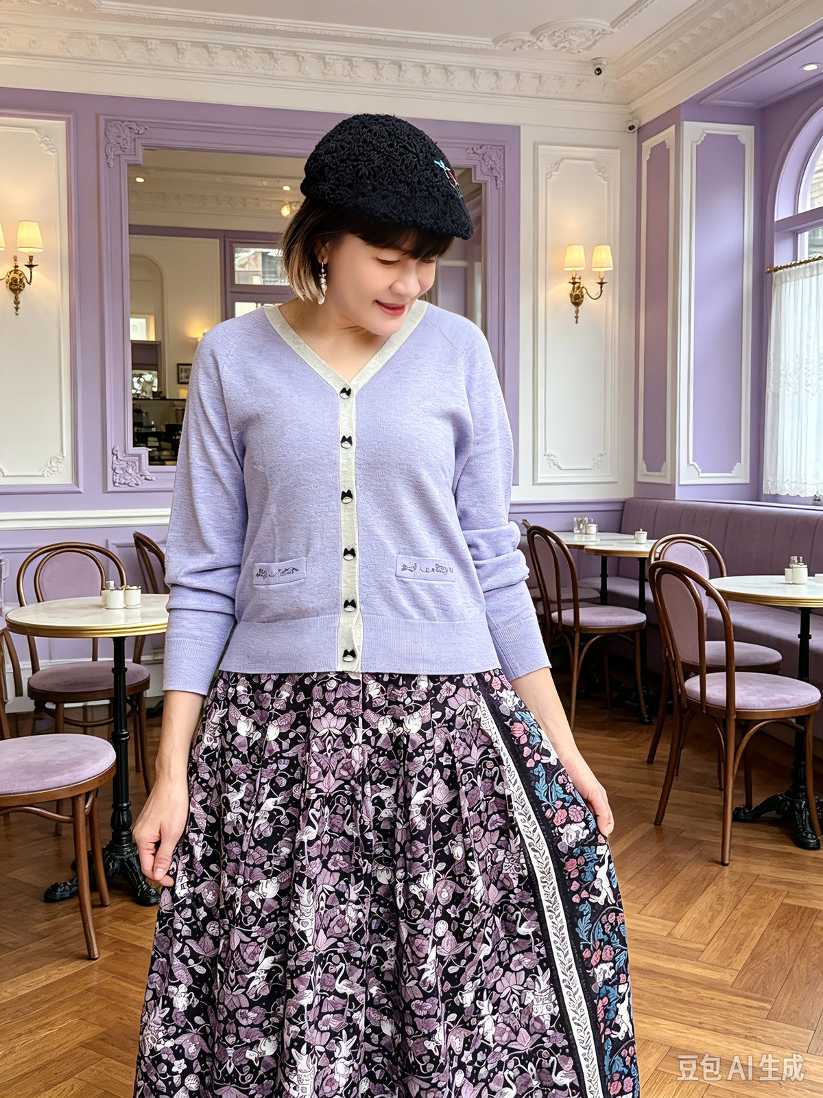 Lace and contrast trim cardigan