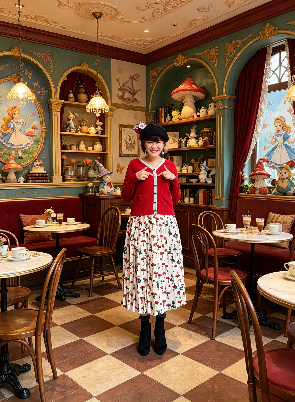 Alice and mushroom duo color skirt