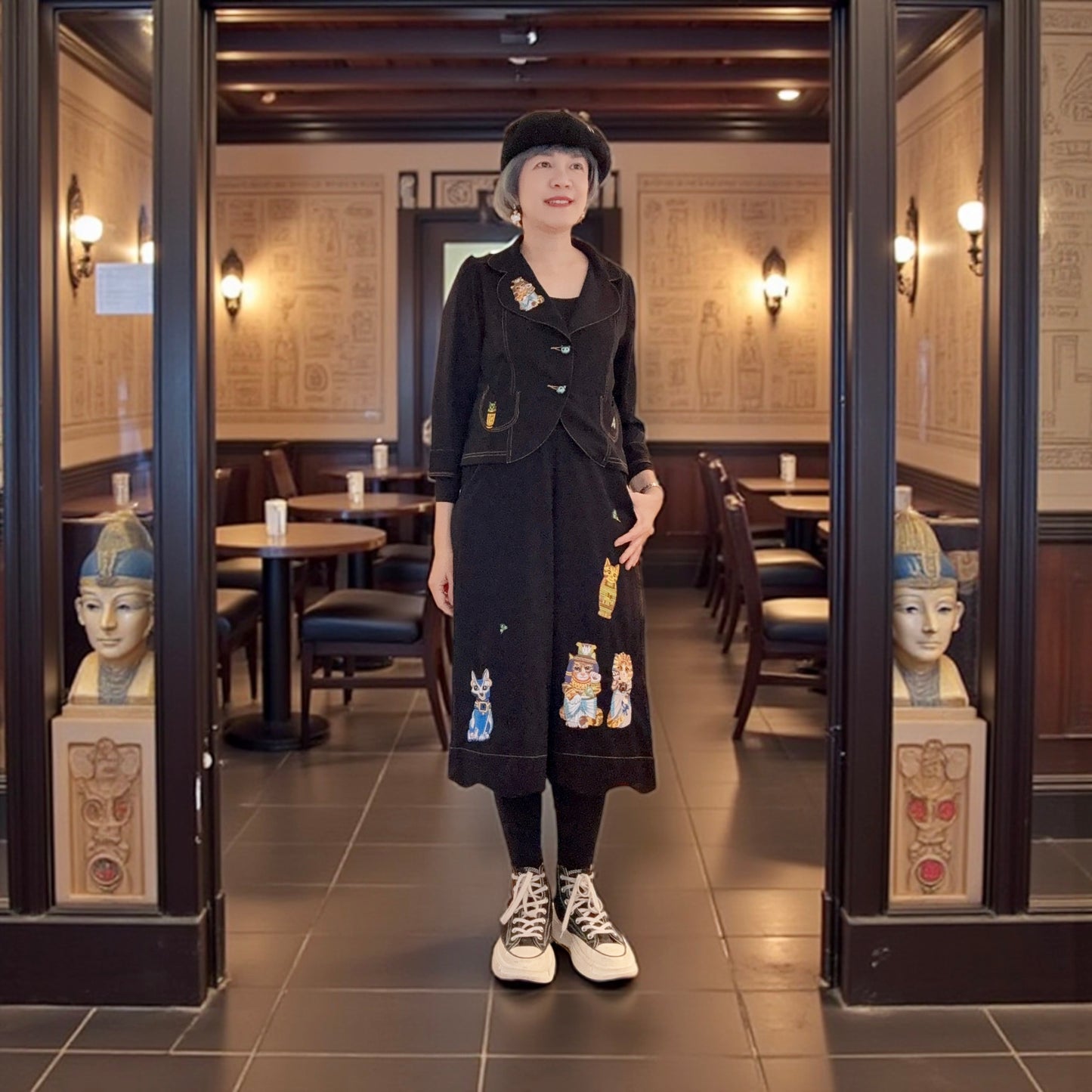 Egyptian cats embroidery denim jacket