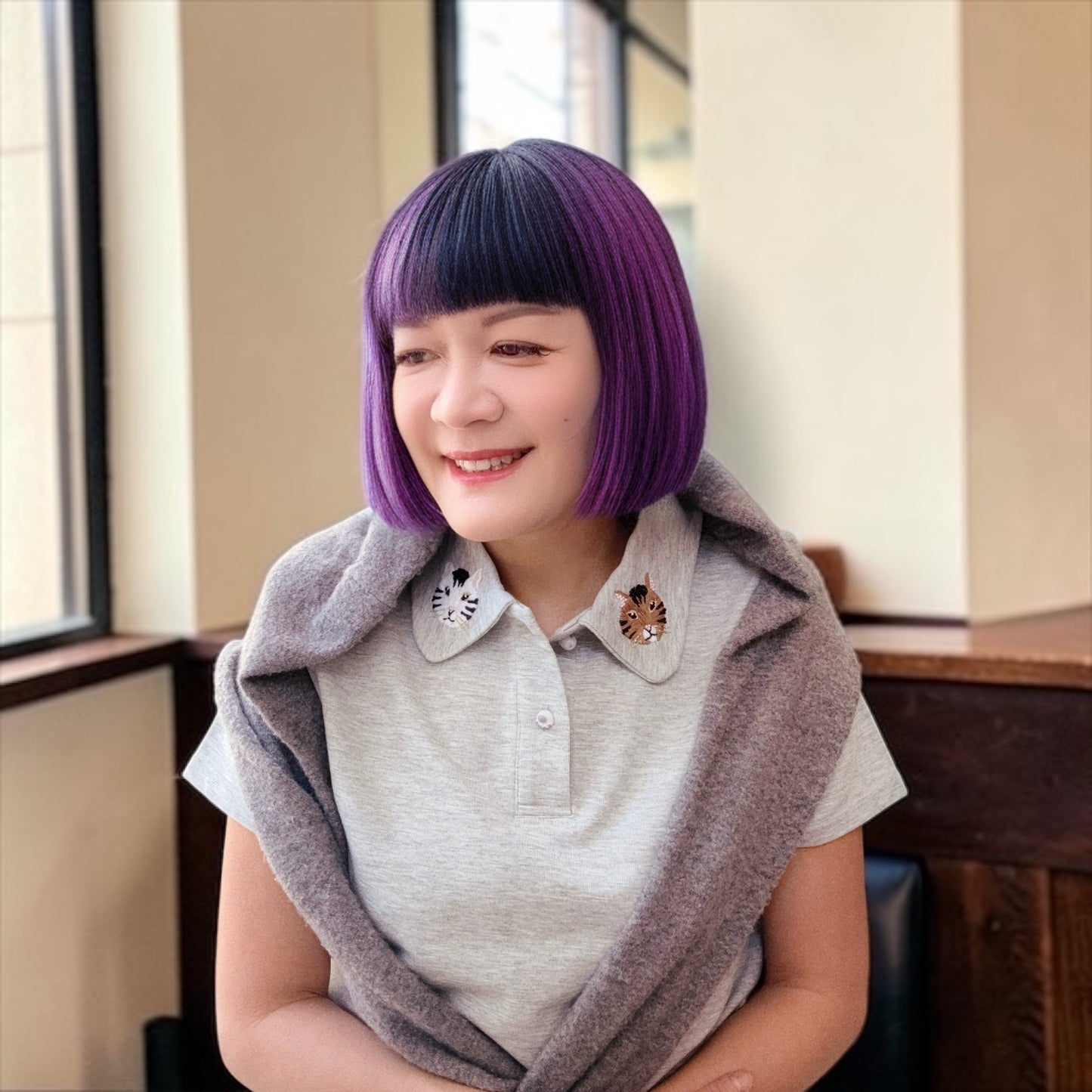 Cat beading and embroidery polo shirt