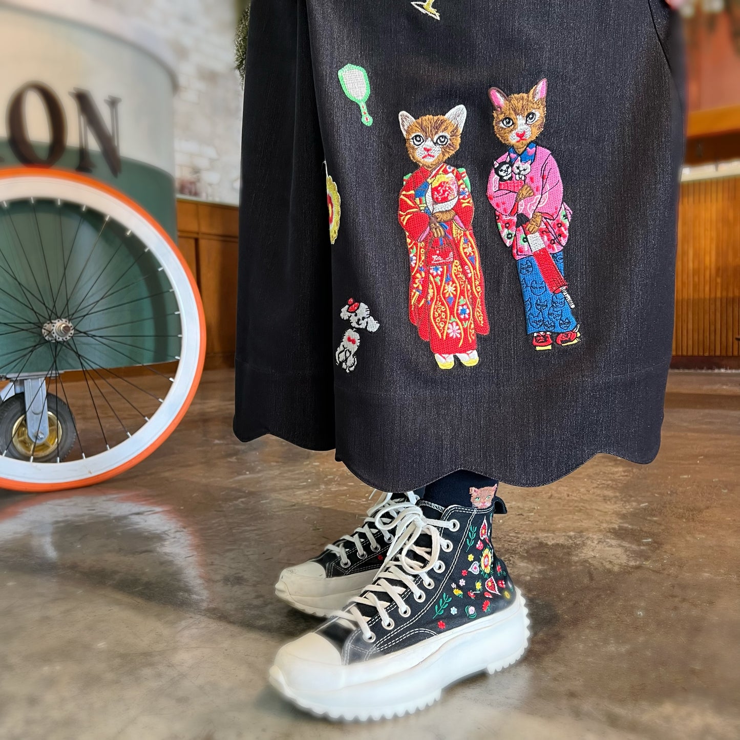Kimono cat embroidery skirt pants