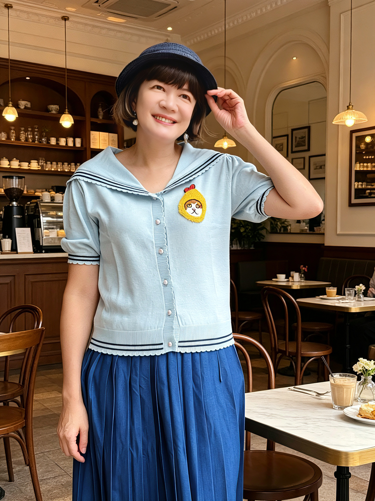 Cat embroidery sailor sweater / cardigan