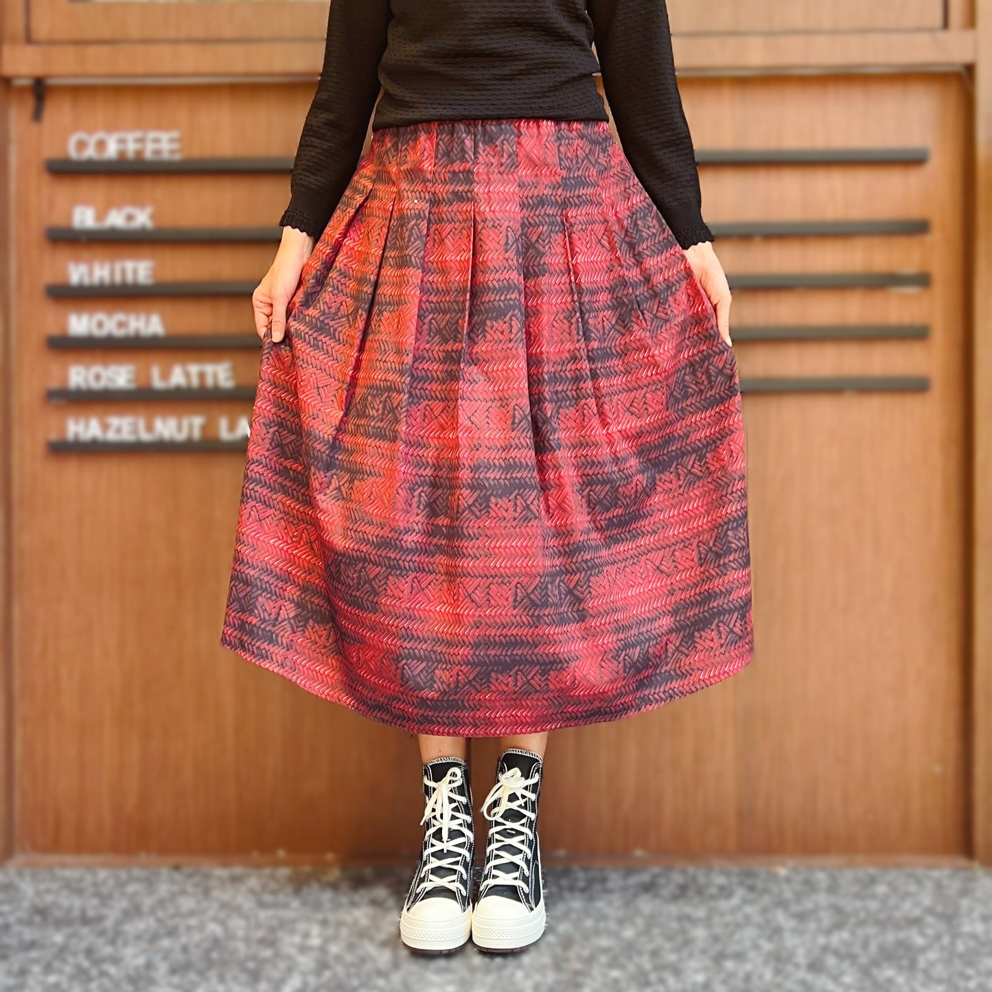 Printed winter stitch midi skirt