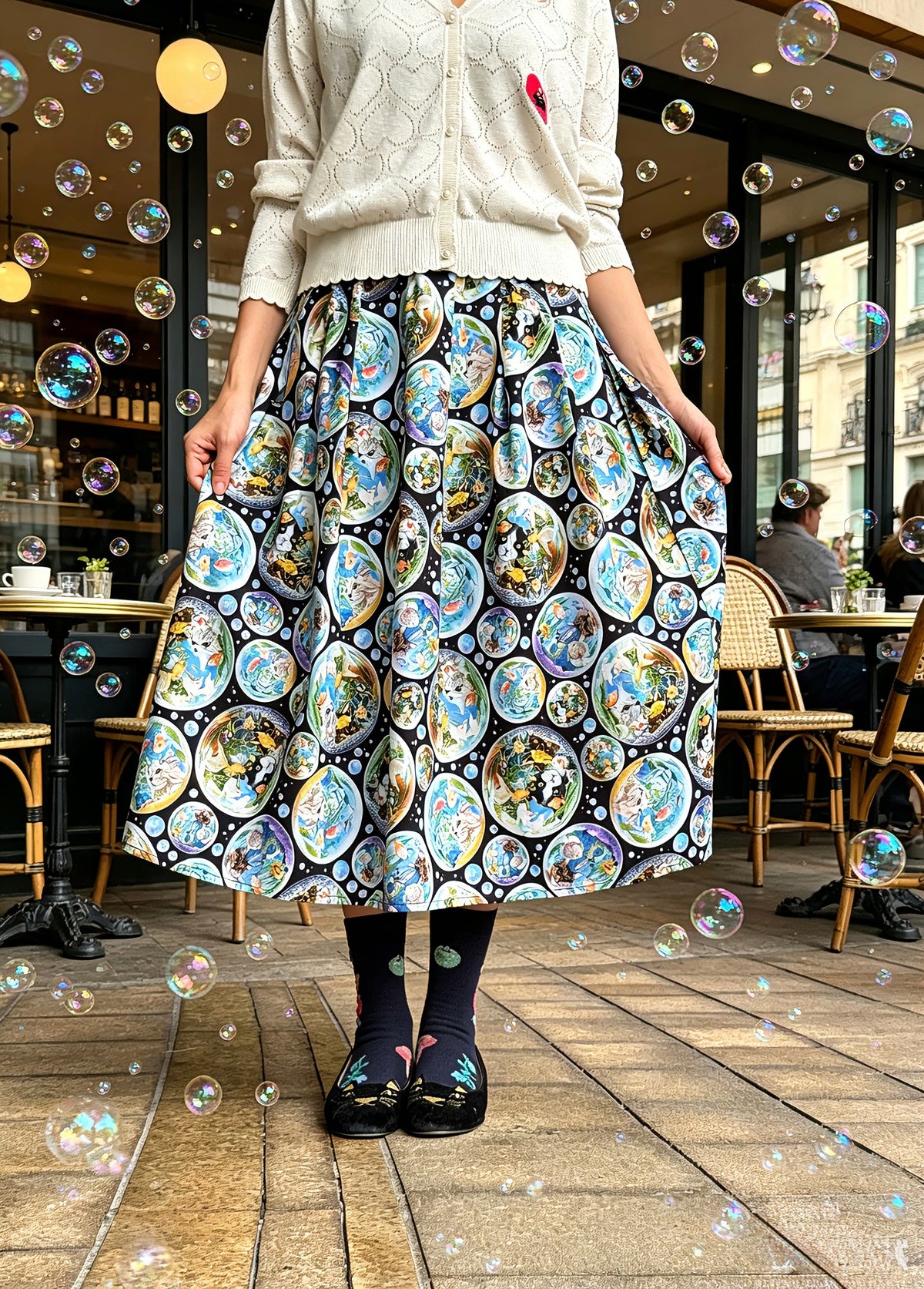 Bubble  cats midi skirt