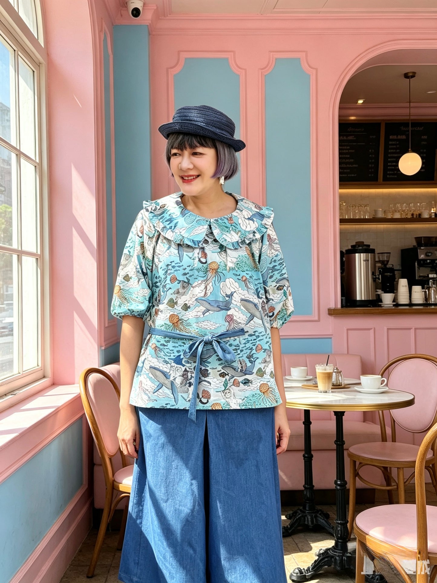 Cats in the ocean dolly neck top
