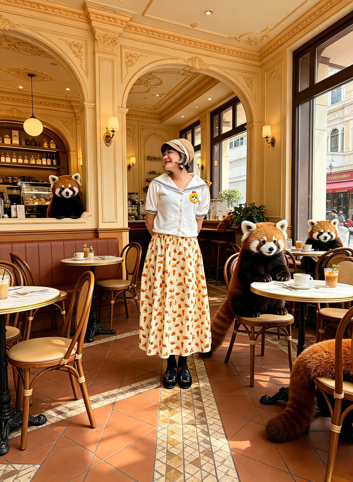 Red panda midi skirt