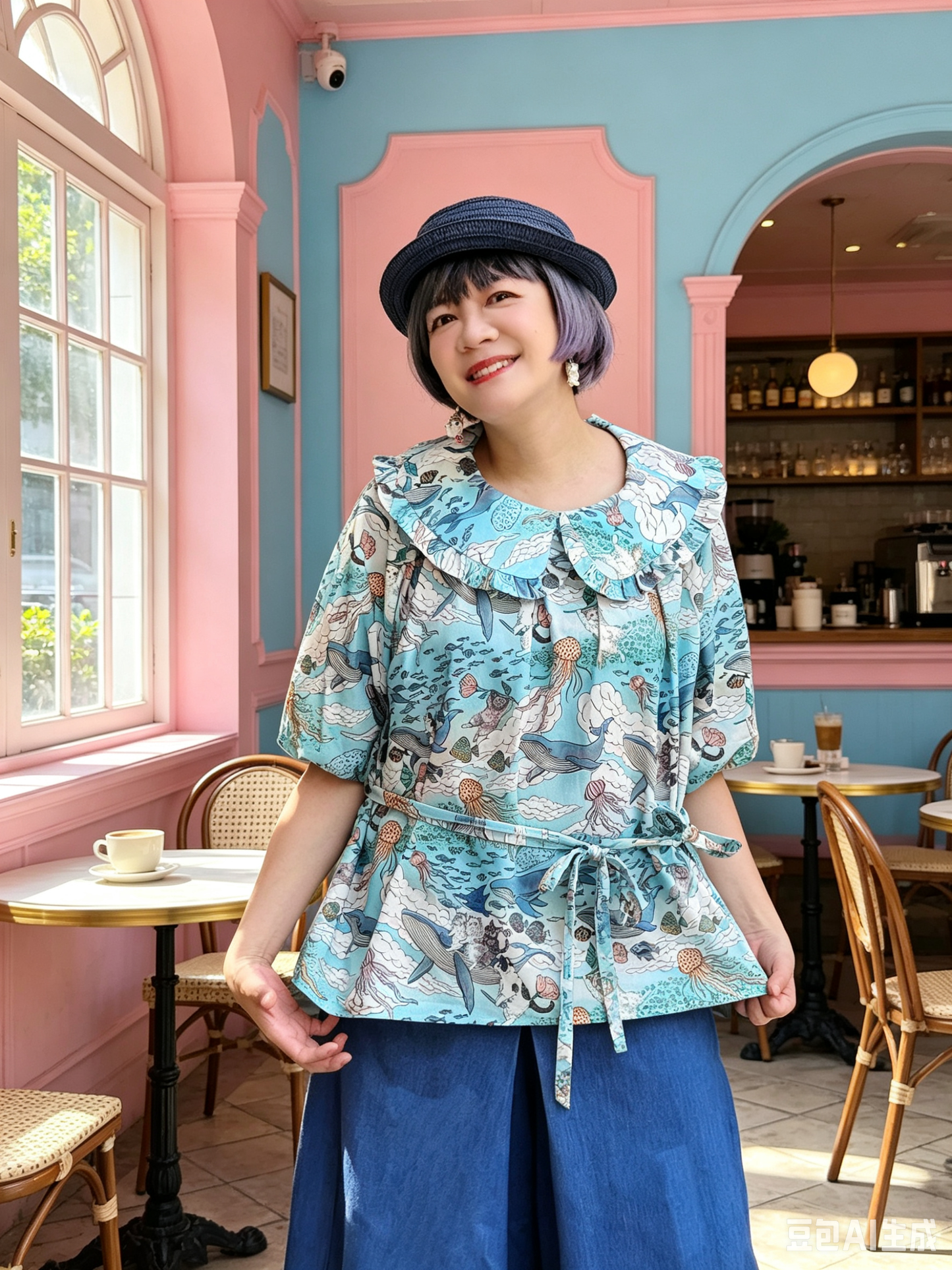 Cats in the ocean dolly neck top