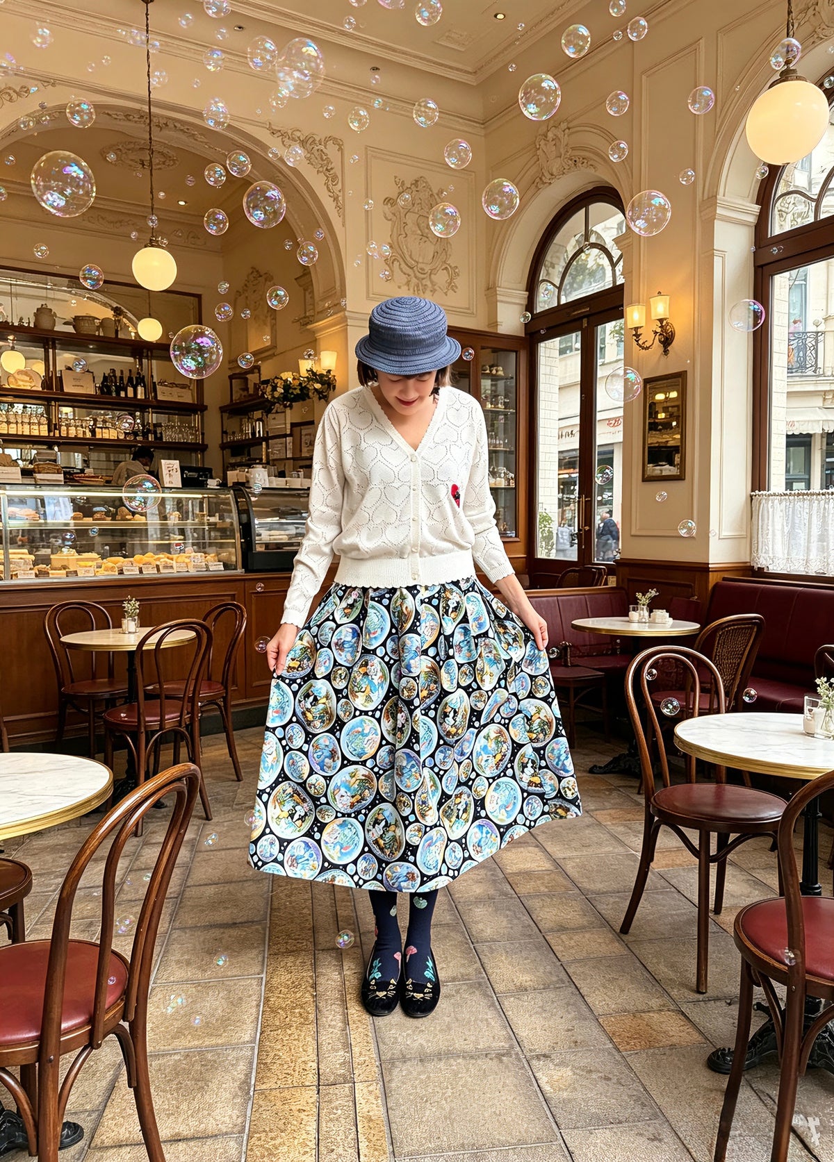 Bubble  cats midi skirt