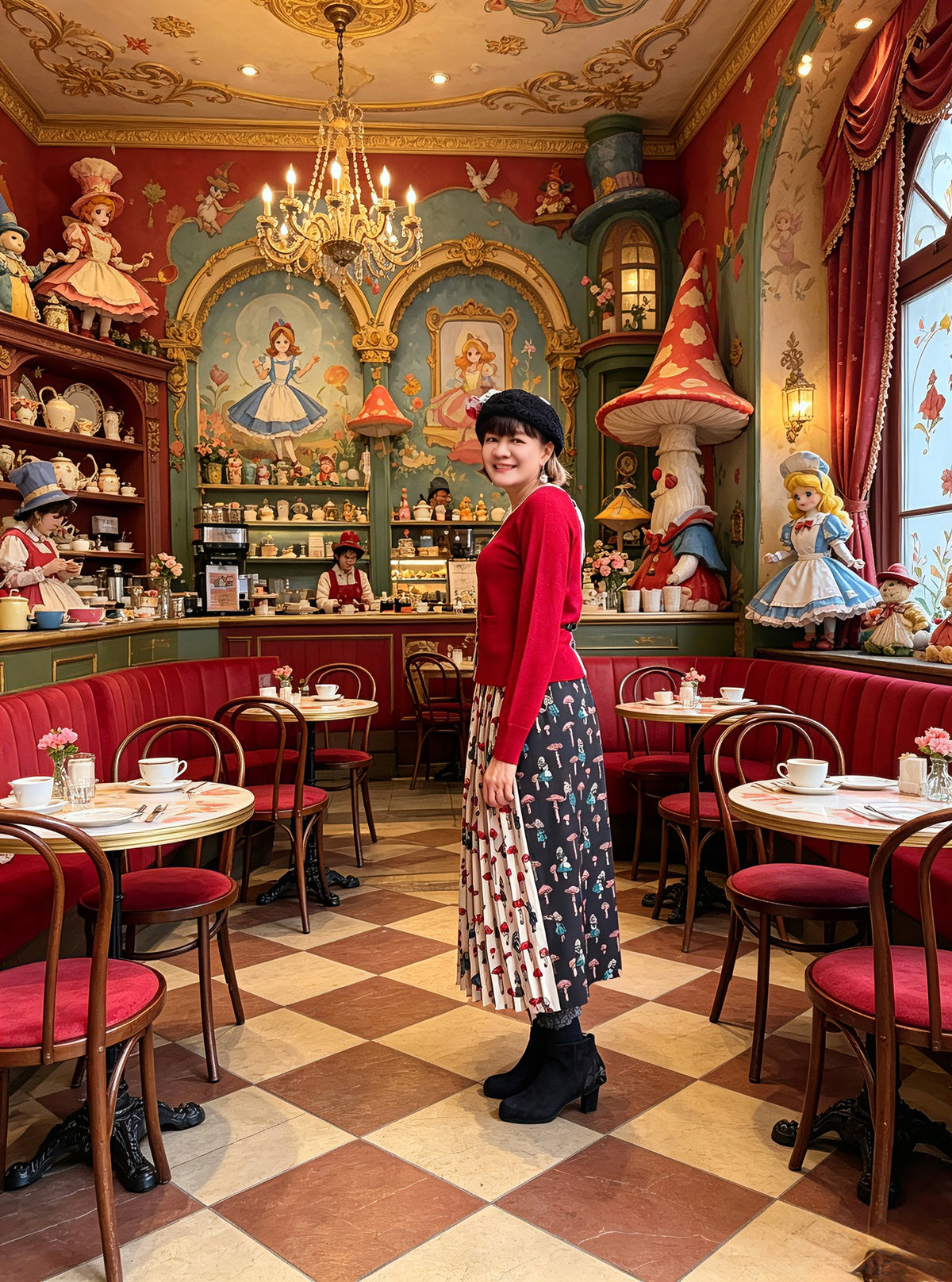 Alice and mushroom duo color skirt