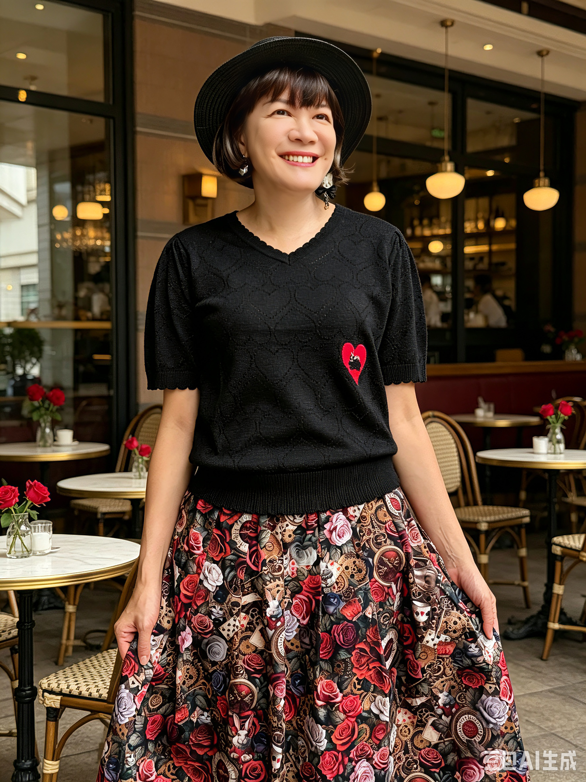 Cotton lurex pointelle cat embroidery sweater