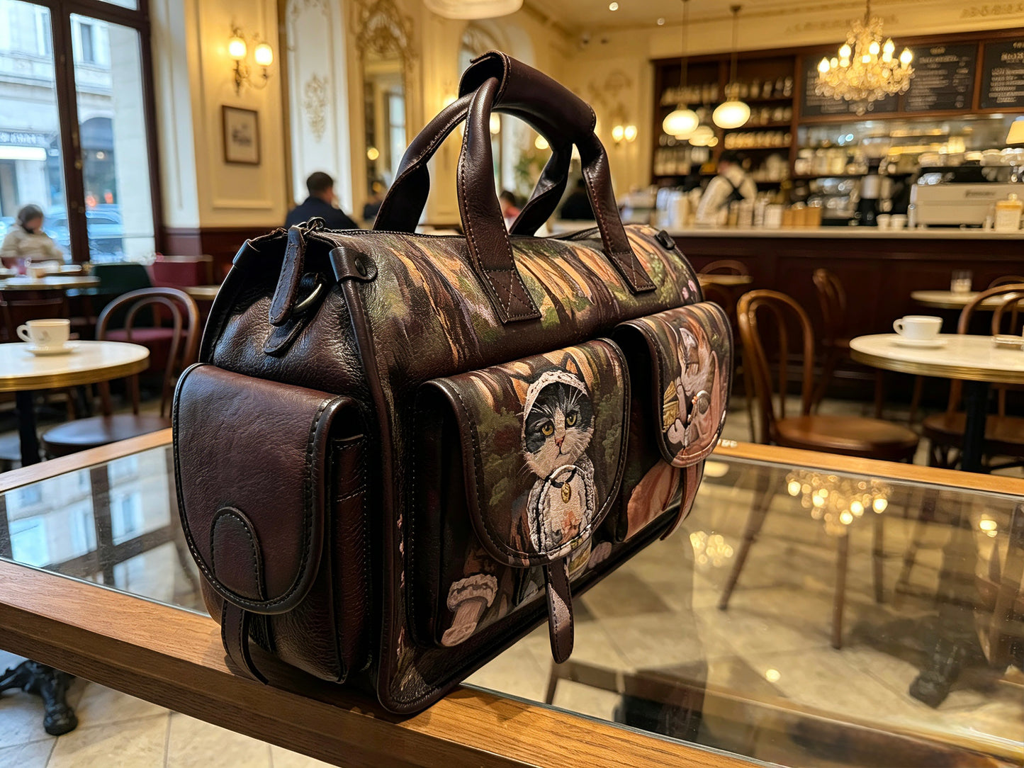 Cats in the forest leather bag