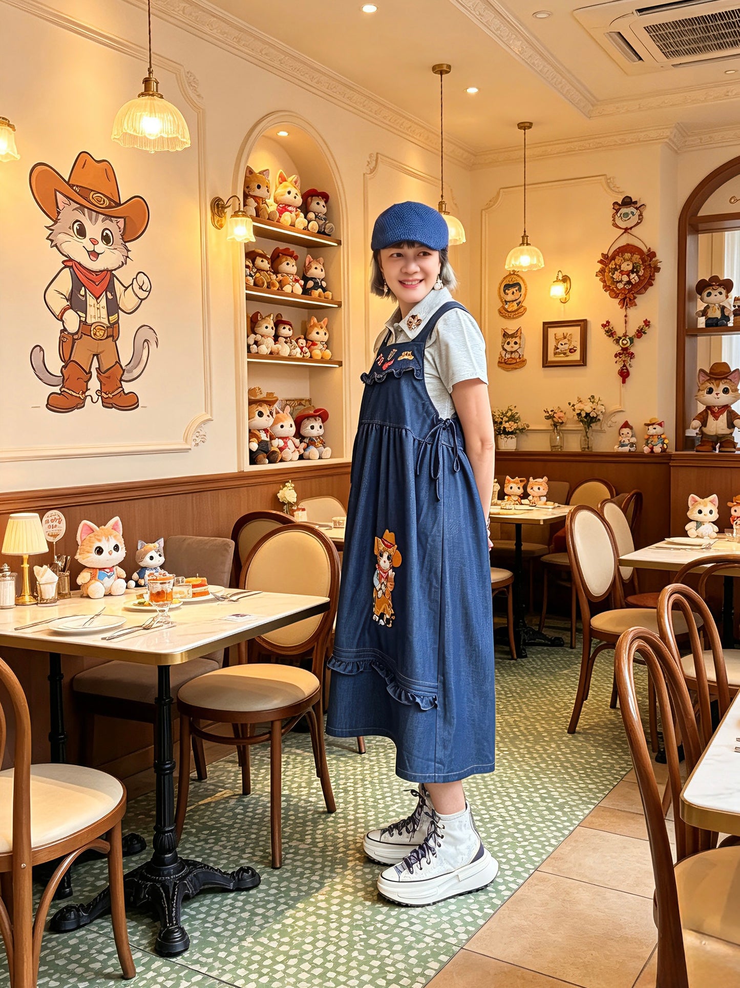Cowboy cat denim one piece