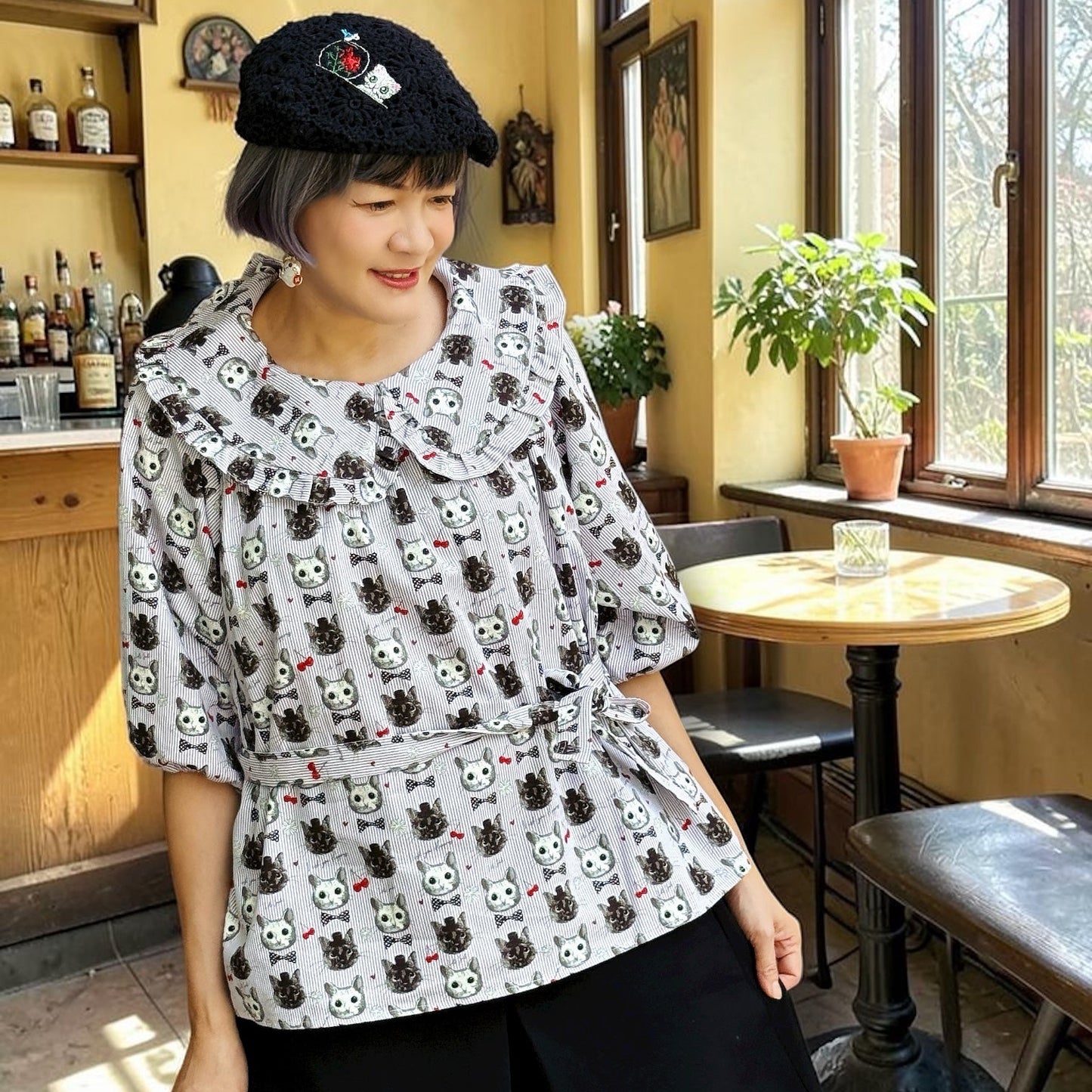 Purple gothic cat dolly neck top