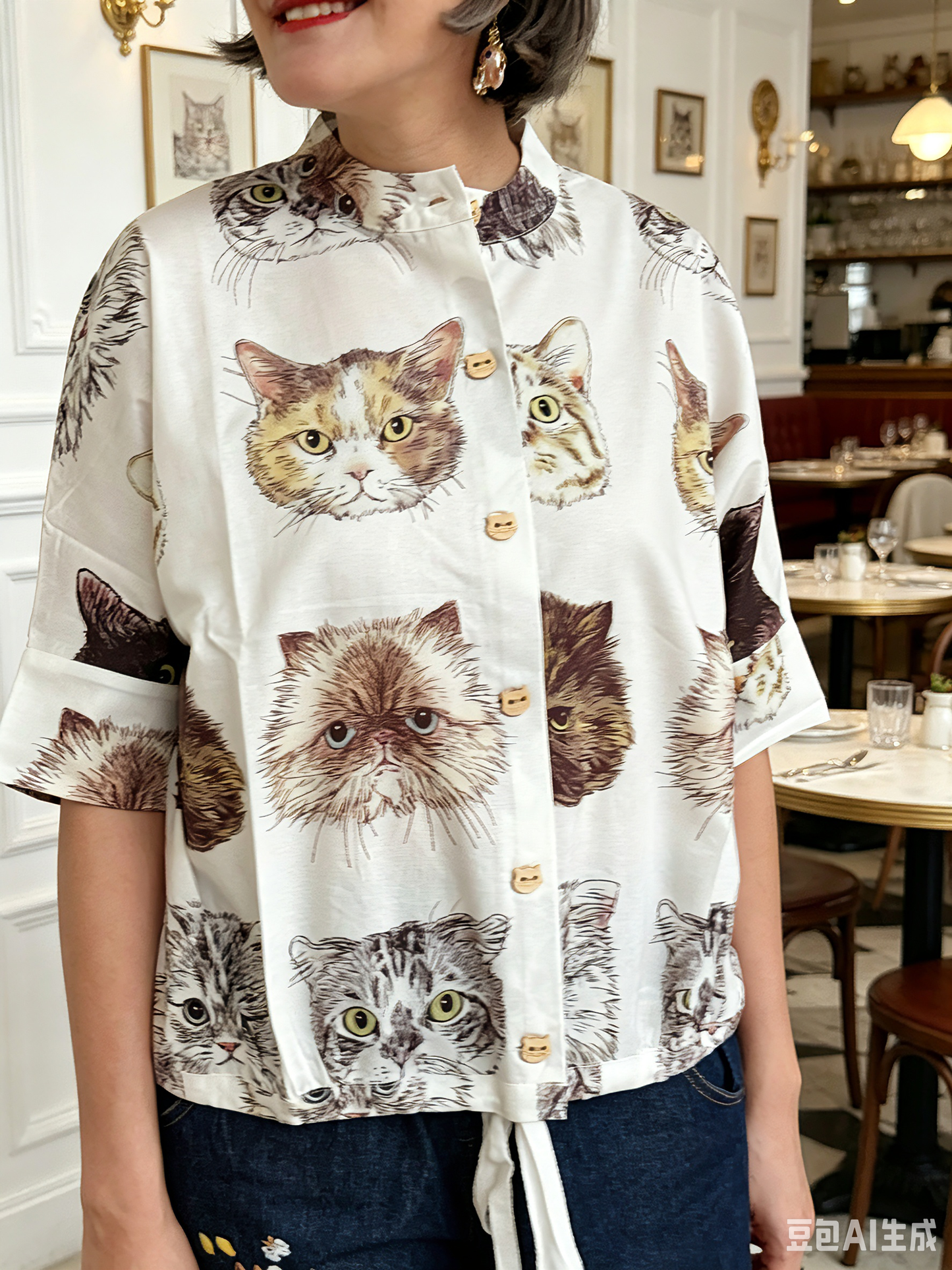 Happy cats pattern top/ shirt/ cardigan