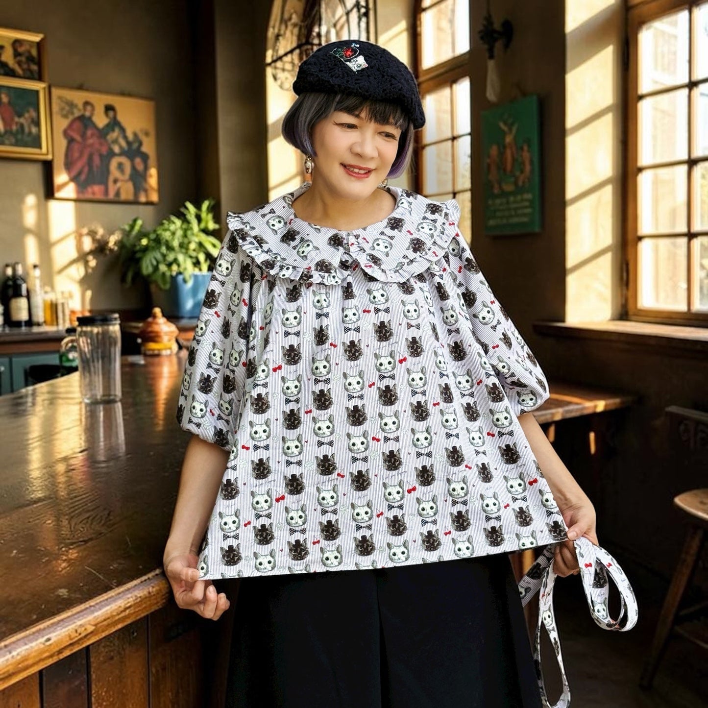 Purple gothic cat dolly neck top