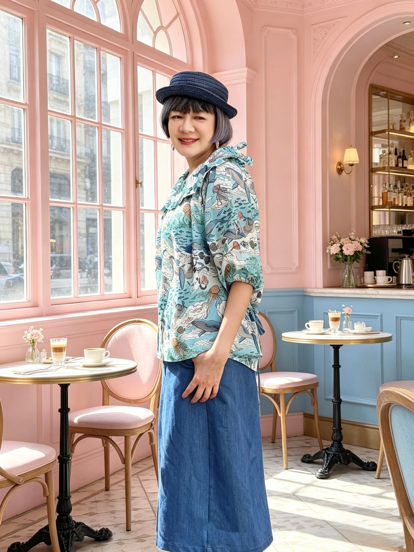 Cats in the ocean dolly neck top