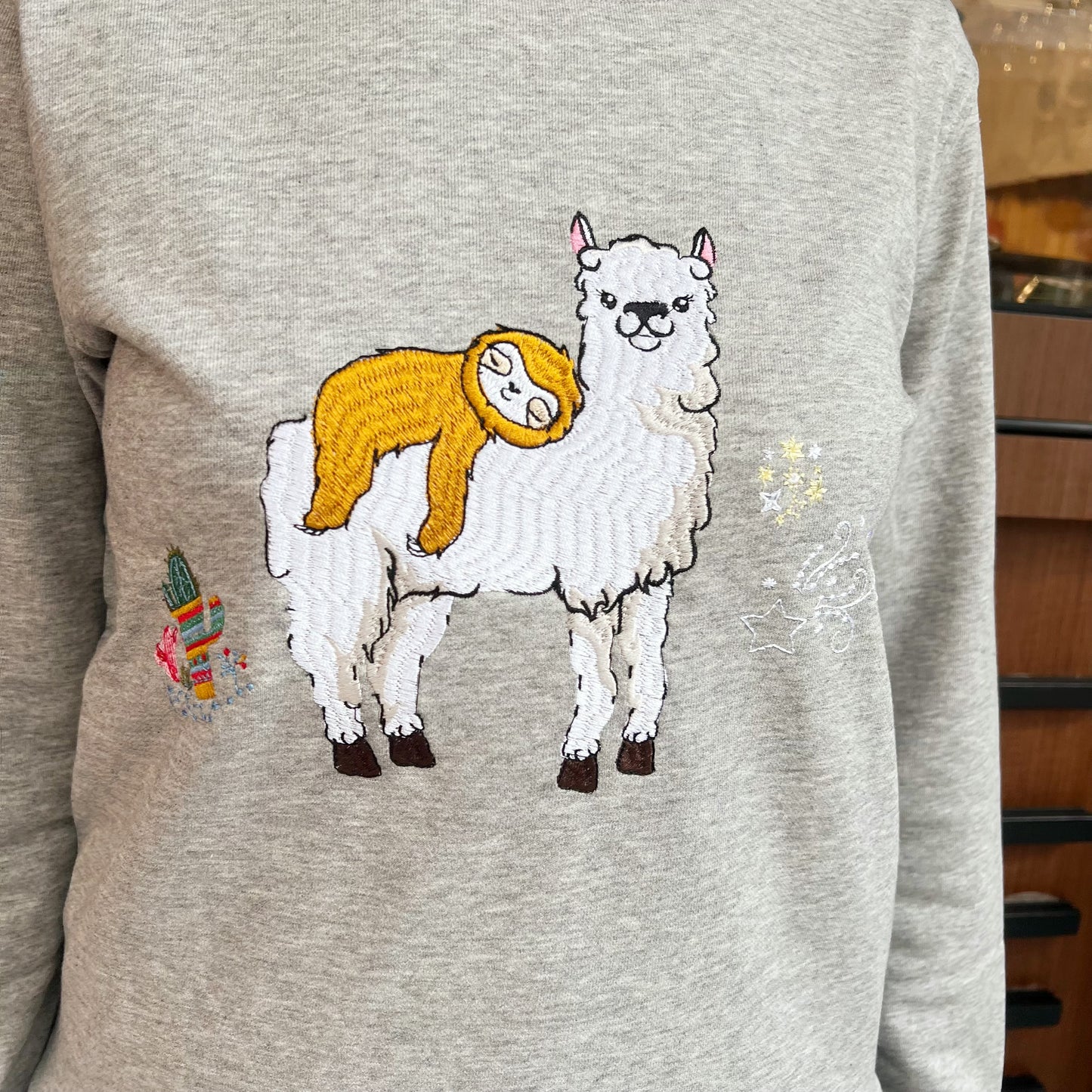 Alpaca and sloth embroidery sweatshirt