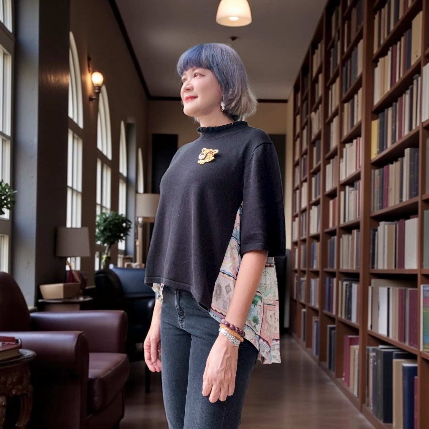 3D cutting knit + fabric top