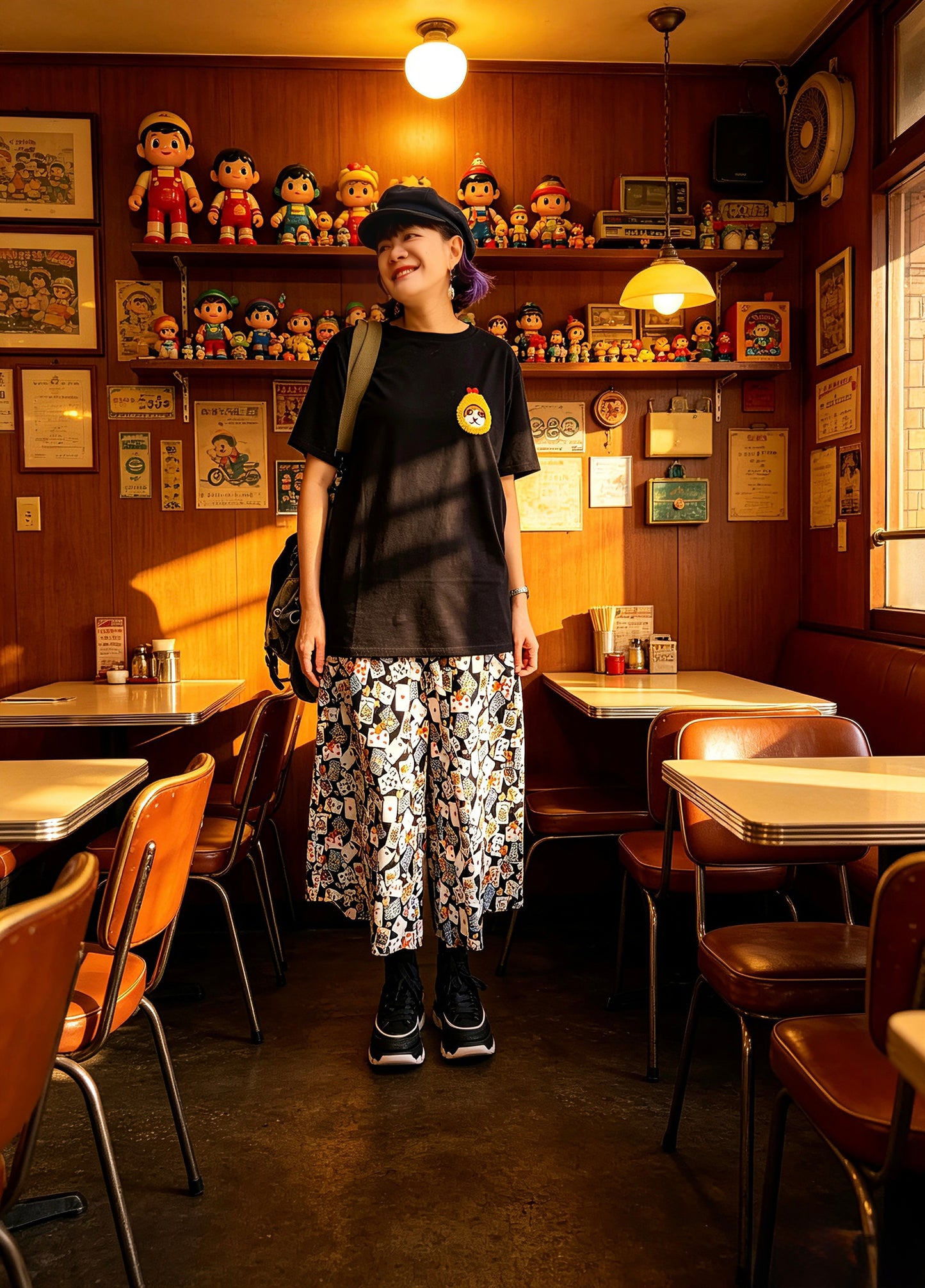 Tempura cat hand embroidery tee