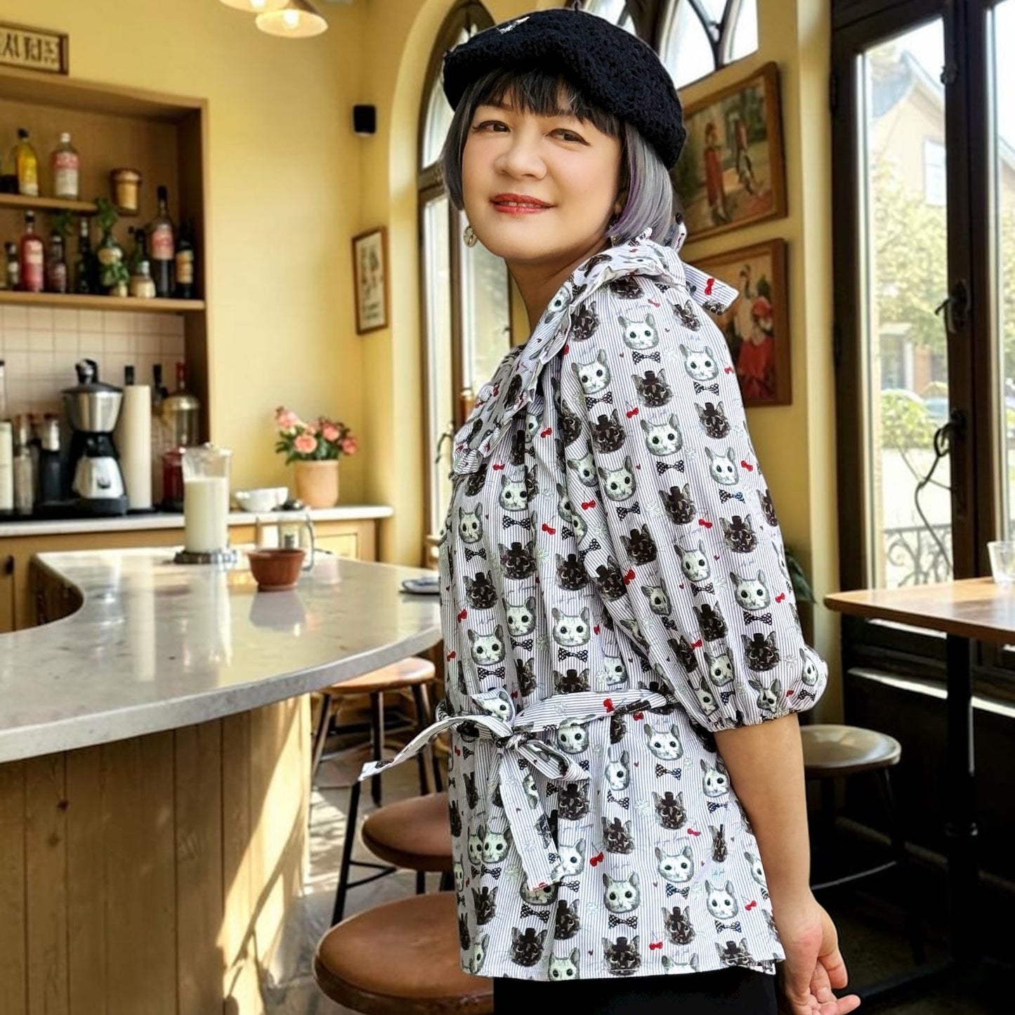 Purple gothic cat dolly neck top