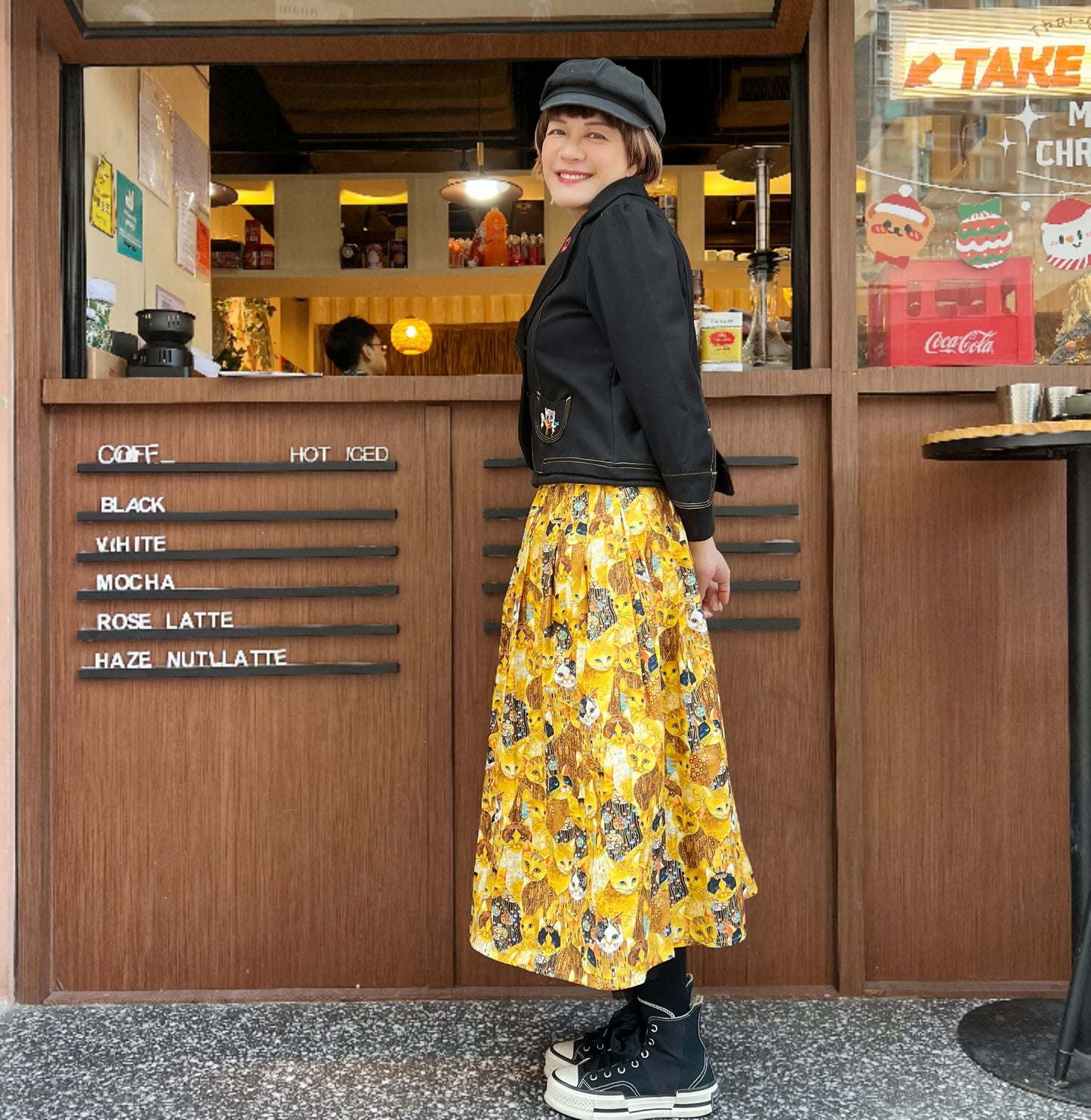 Golden scratched cats midi skirt