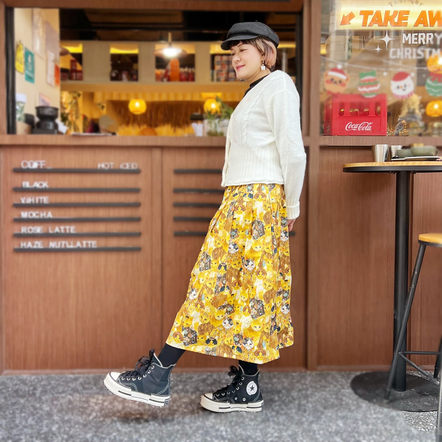 Golden scratched cats midi skirt