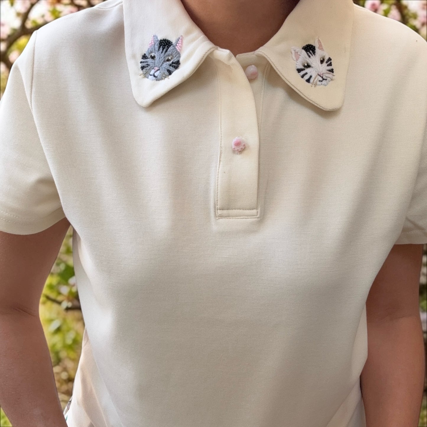 Cat beading and embroidery polo shirt