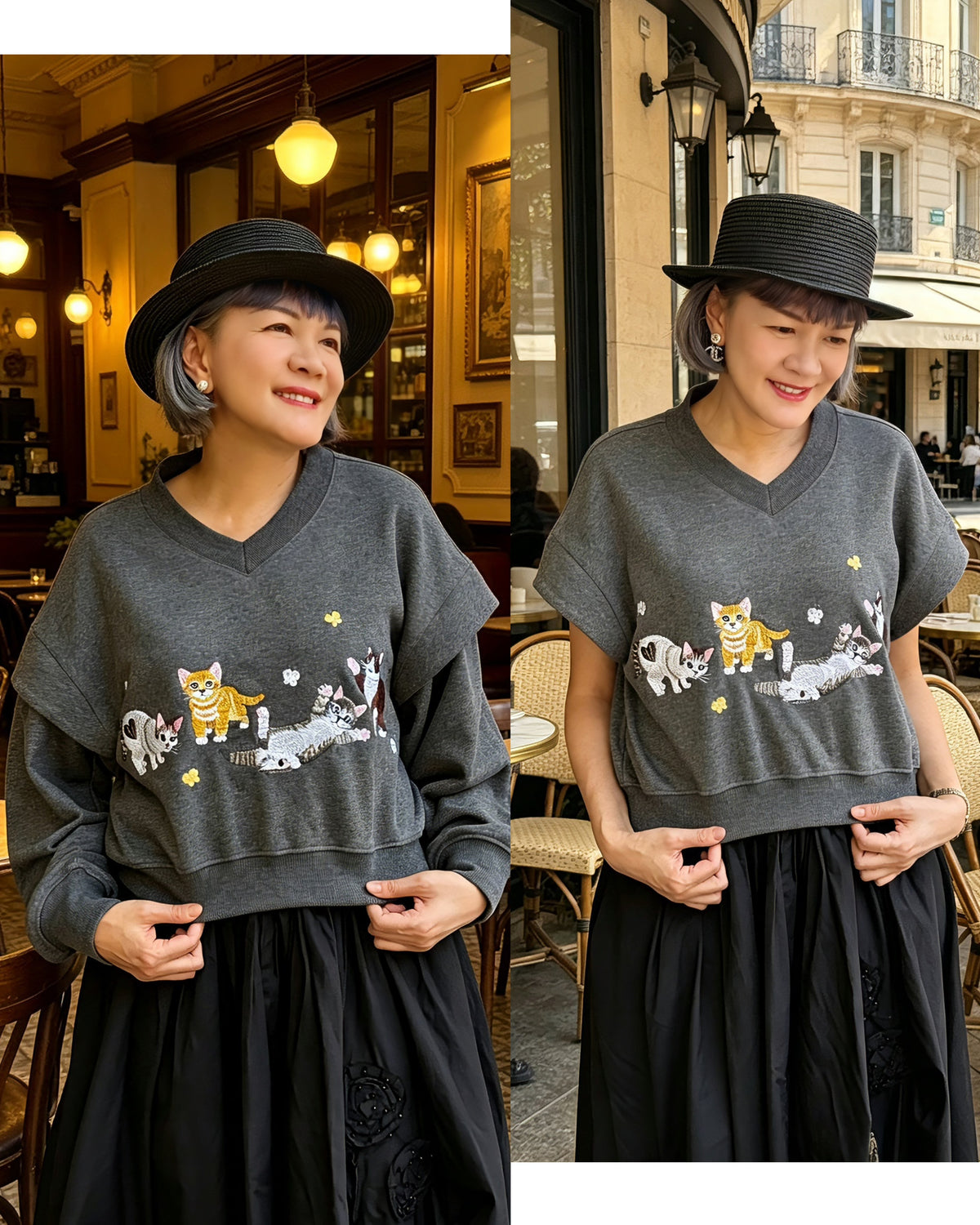 2 way Long/ short sleeves embroidery top