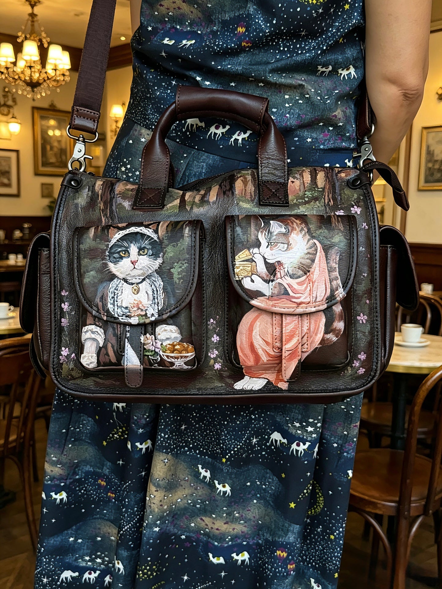 Cats in the forest leather bag