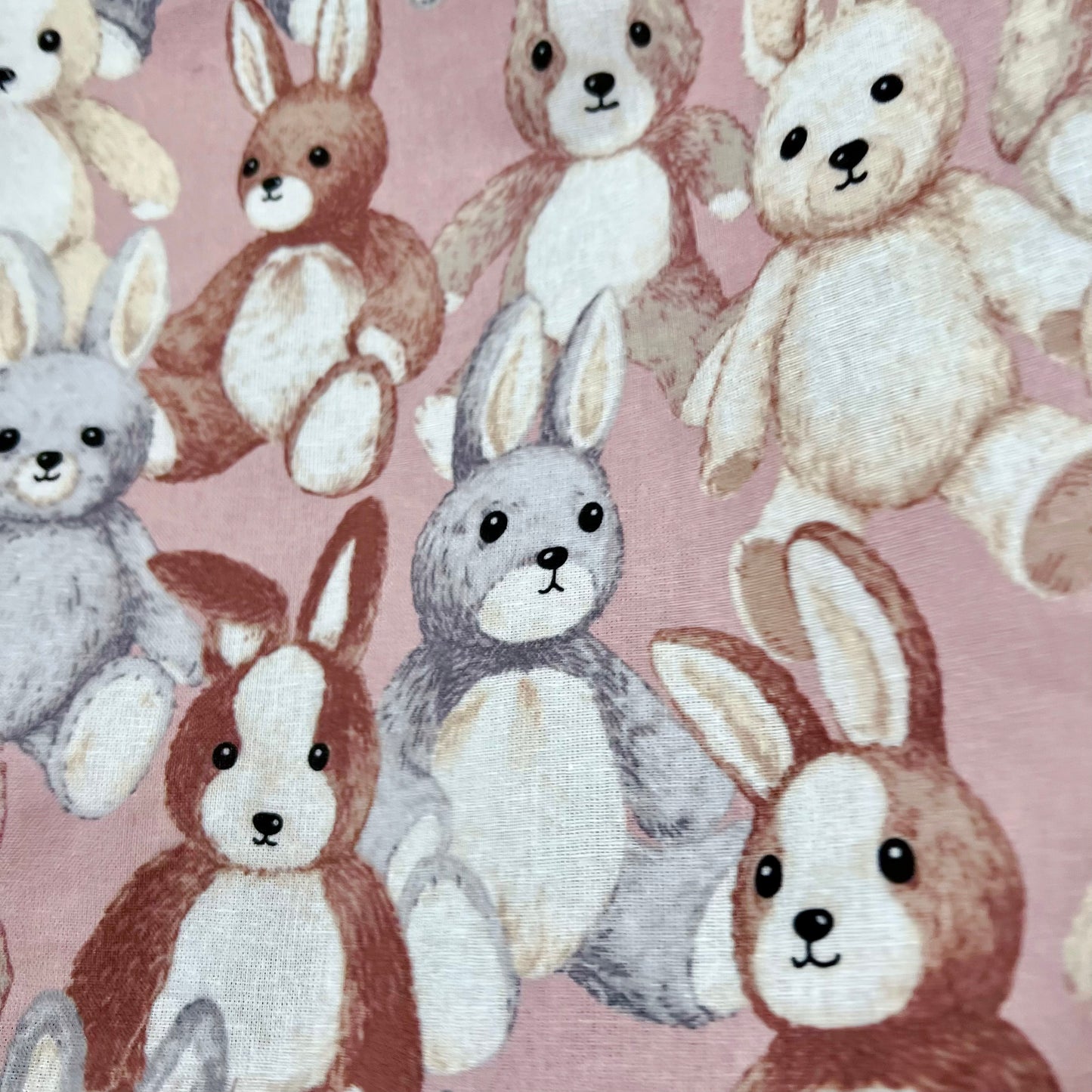Pink rabbits knit and fabric one piece