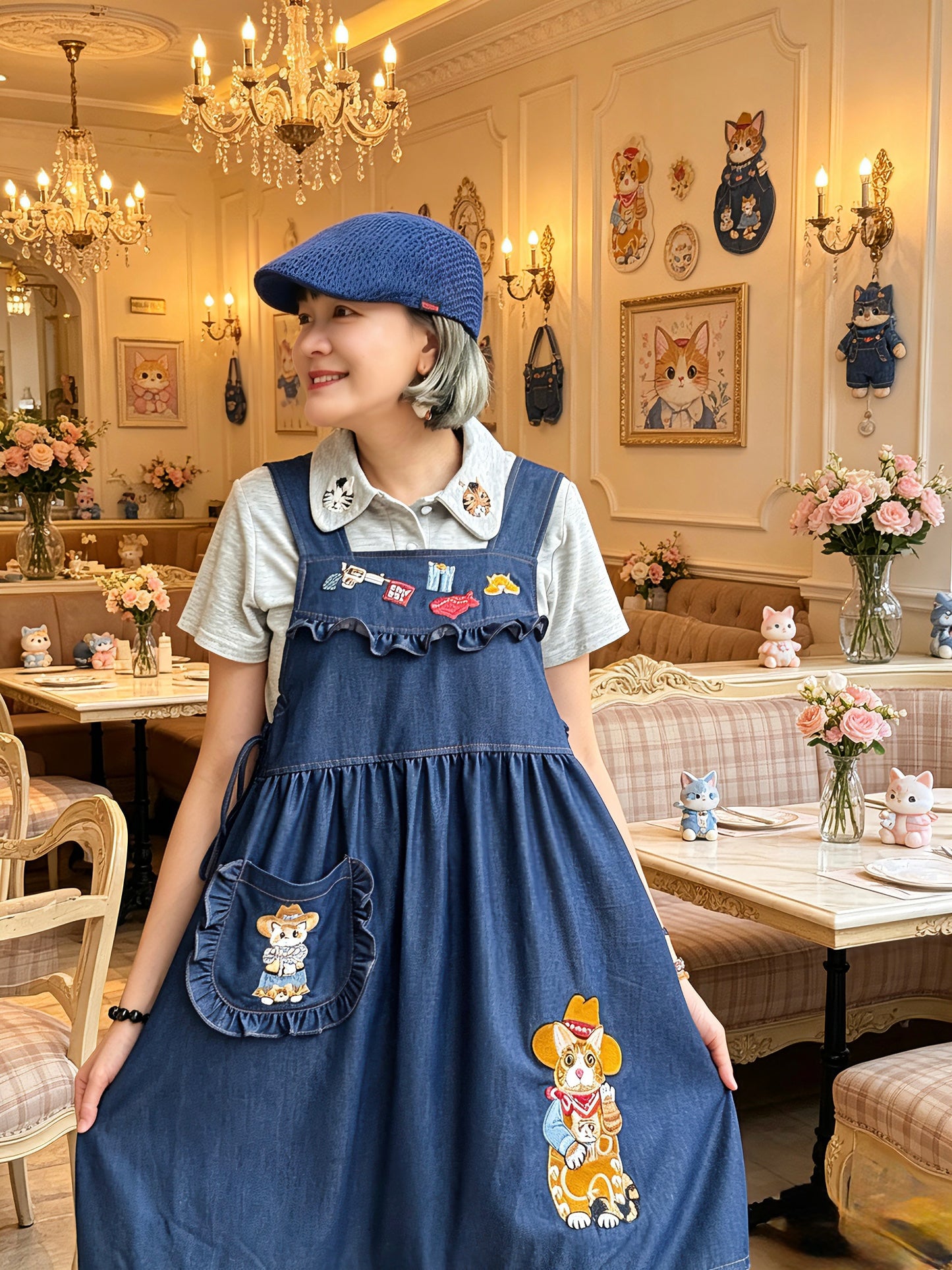 Cowboy cat denim one piece