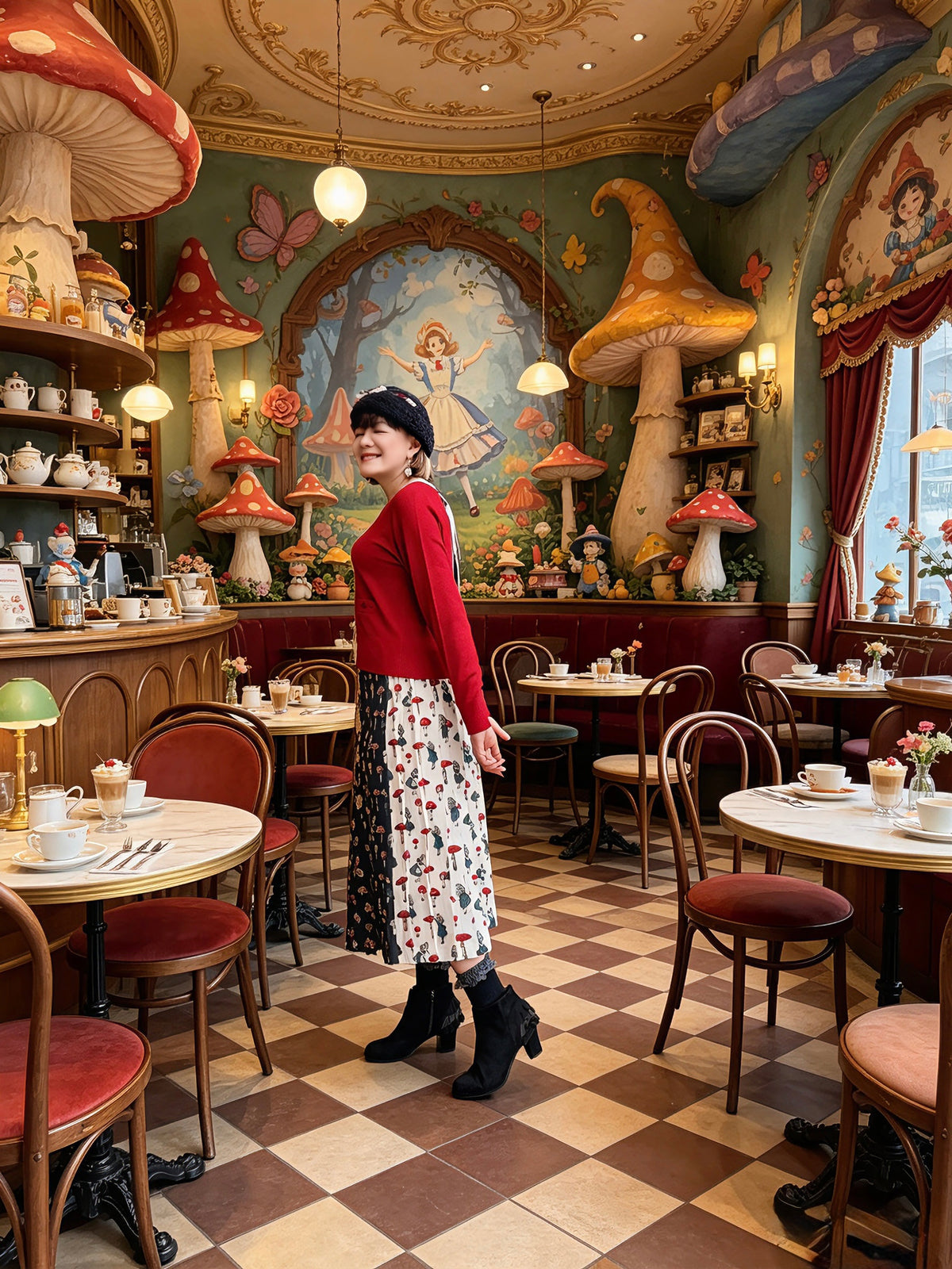 Alice and mushroom duo color skirt