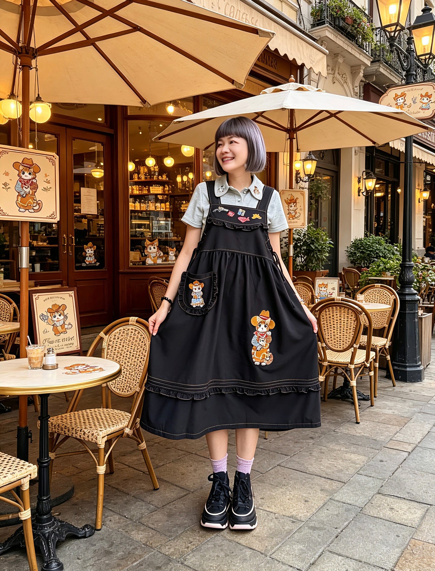 Cowboy cat denim one piece