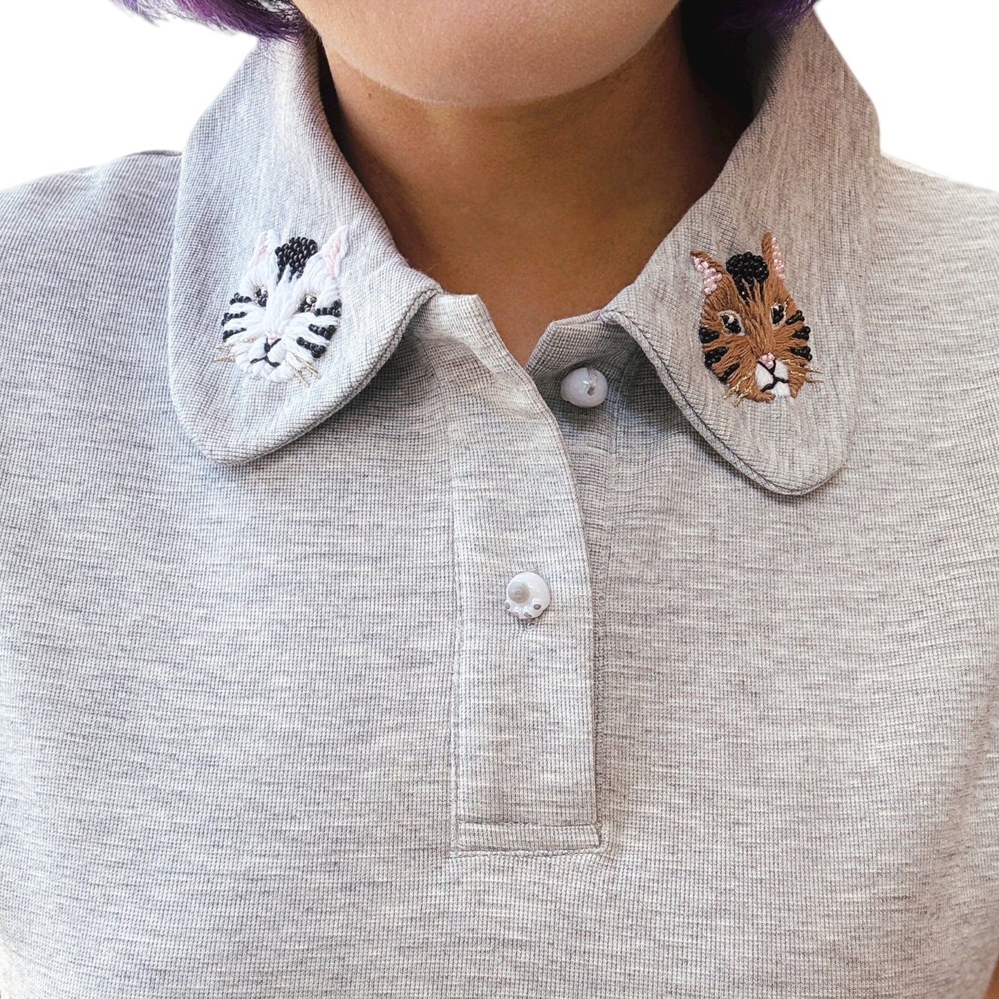 Cat beading and embroidery polo shirt