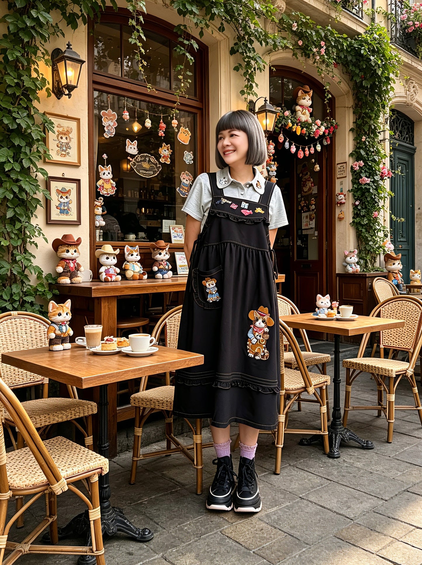 Cowboy cat denim one piece