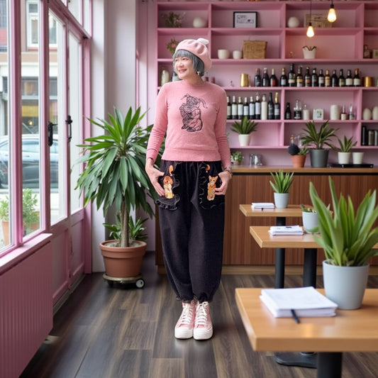 Lucky animals embroidery denim pants