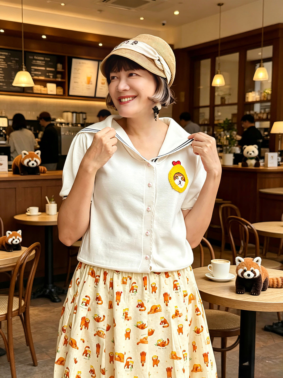 Red panda midi skirt